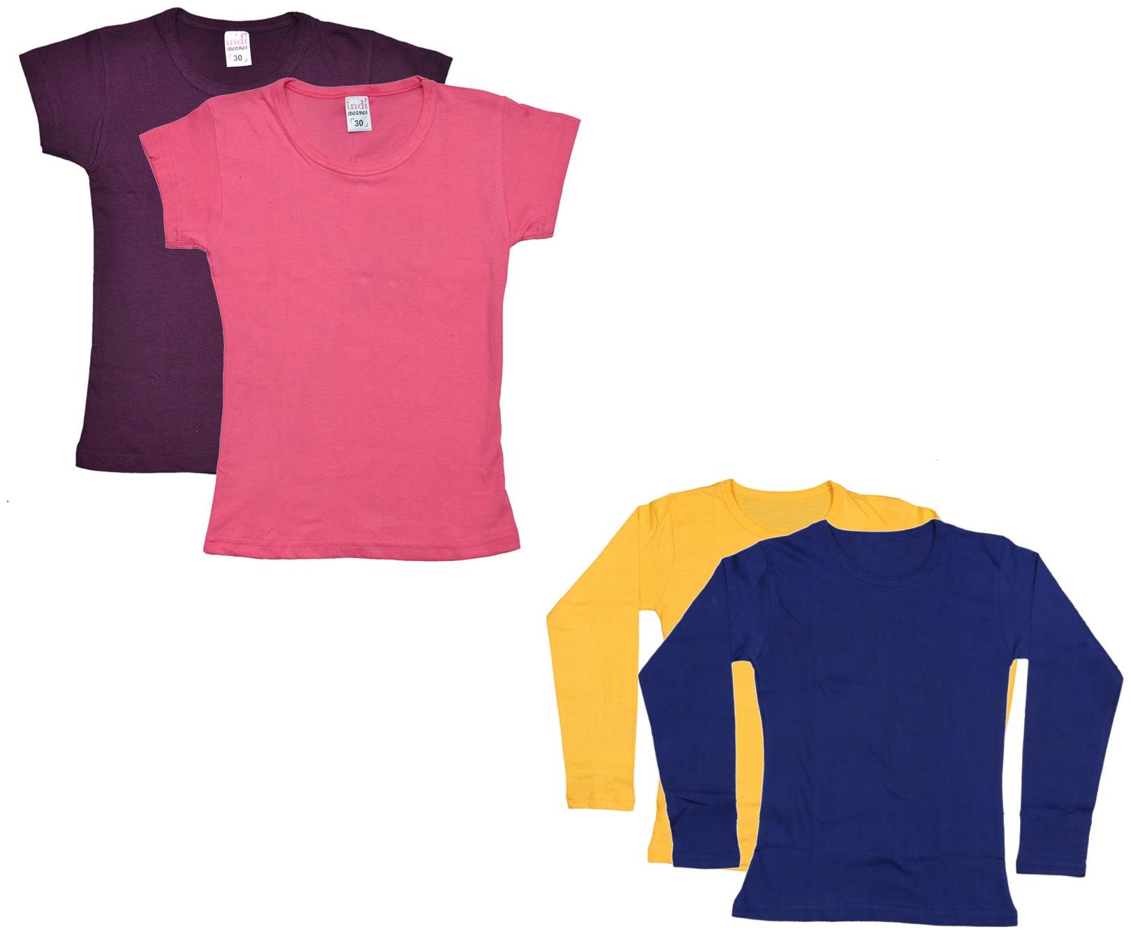 

Indiweaves Girl Cotton Solid T shirt - Multi