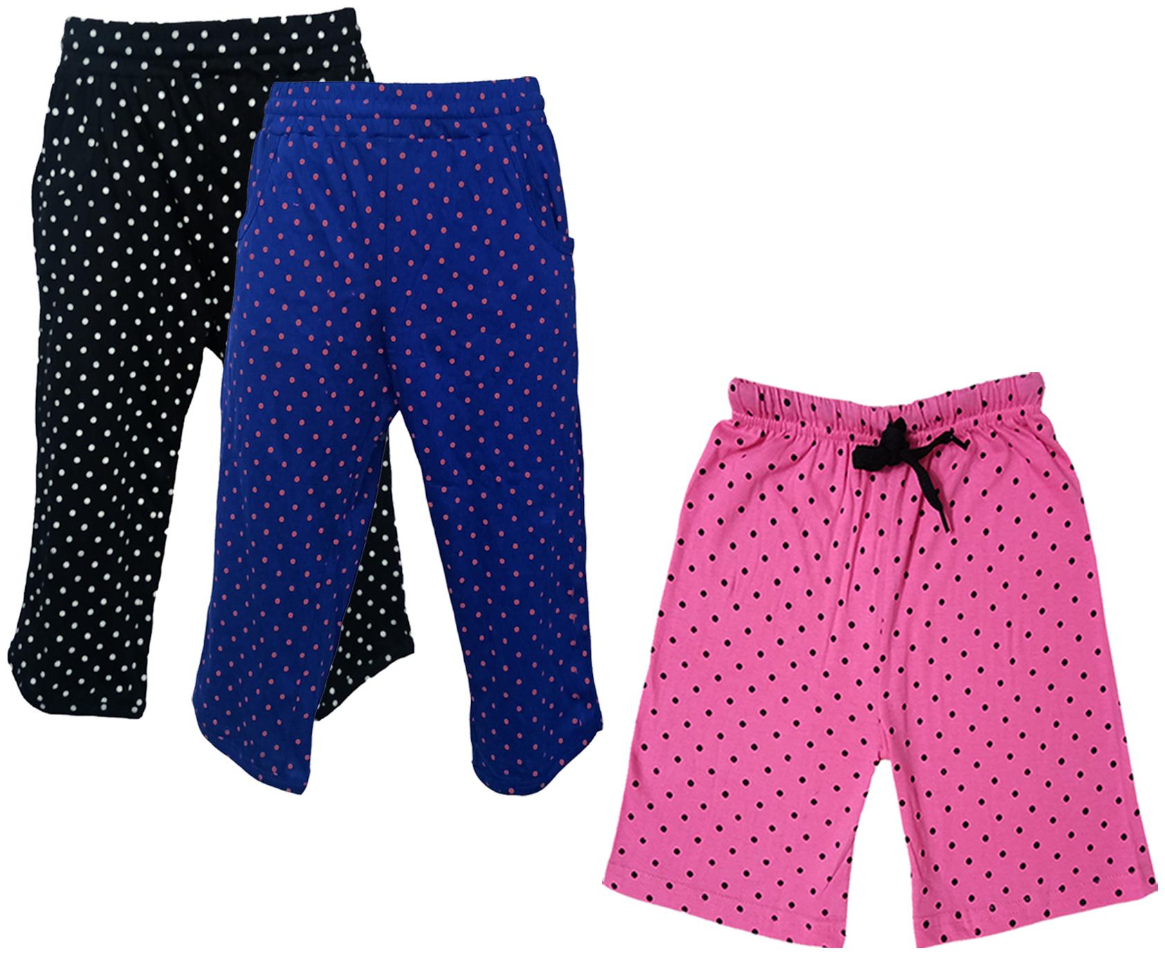 

IndiWeaves Girls Cotton Polka Dots 3 4th Capri and Shorts (Pack of 3) Multi