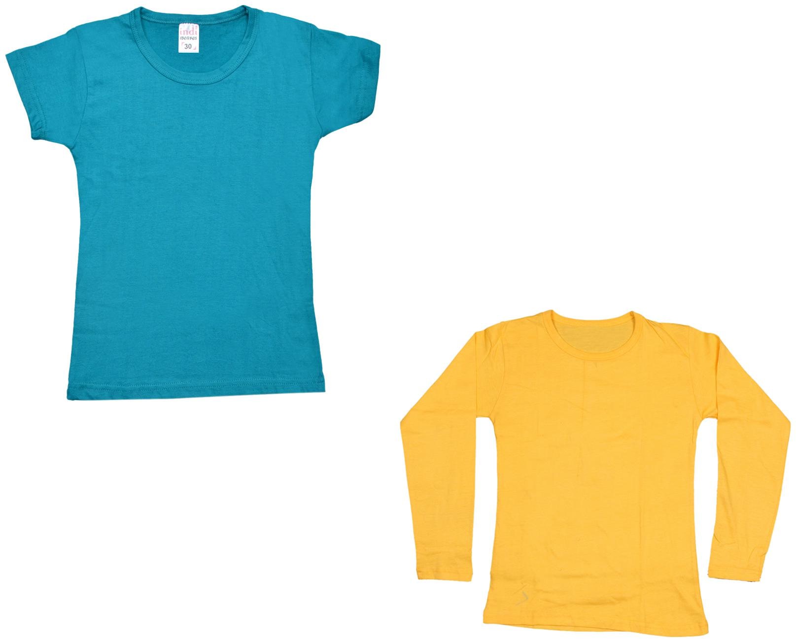 

Indiweaves Girl Cotton Solid T shirt - Multi