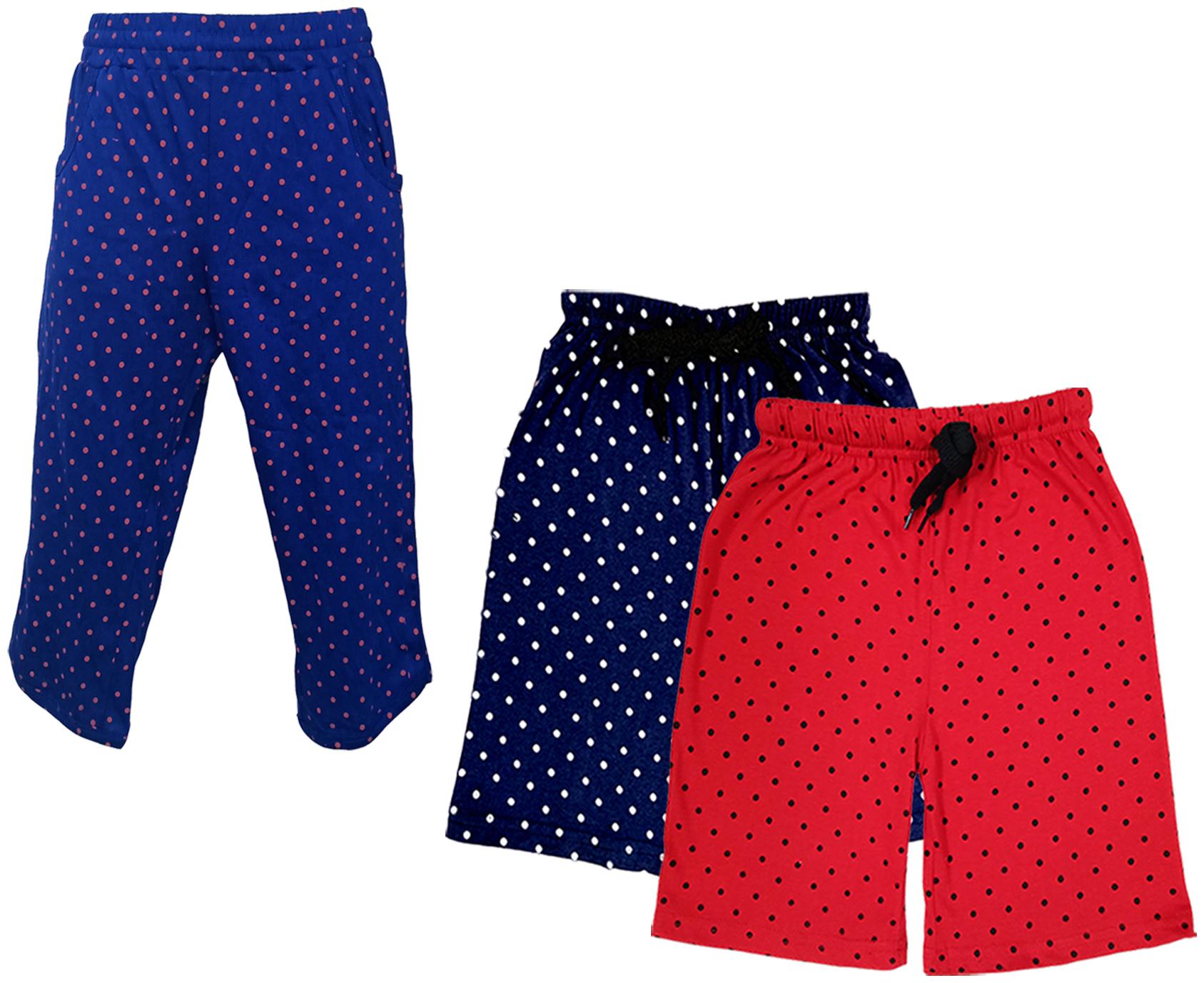 

IndiWeaves Girls Cotton Polka Dots 3 4th Capri and Shorts (Pack of 3) Multi