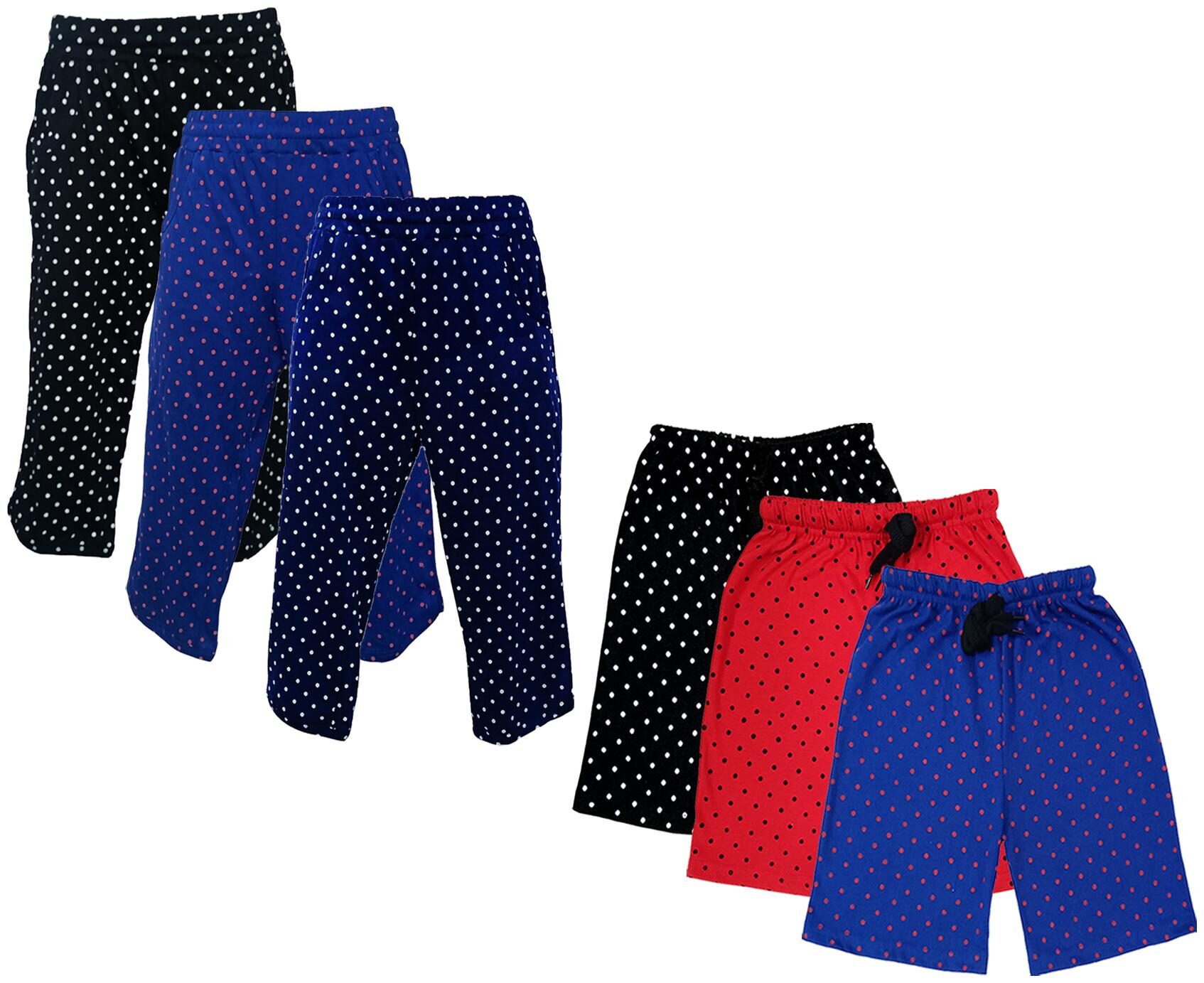 

IndiWeaves Girls Cotton Polka Dots 3 4th Capri and Shorts (Pack of 6) Multi