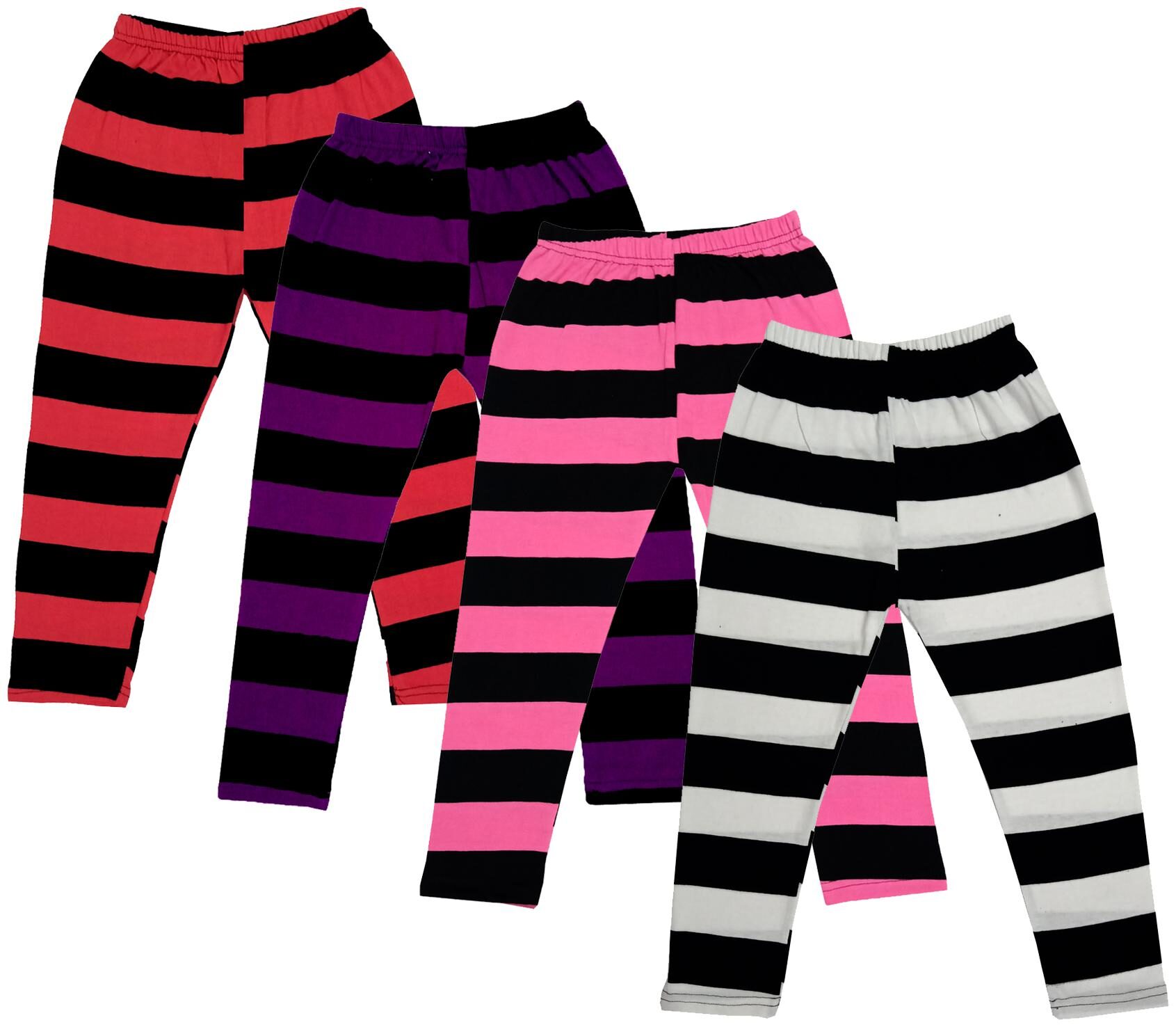 

IndiWeaves Girls Cotton Striped Capri 3 4th Leggings (Pack of 4) Multi