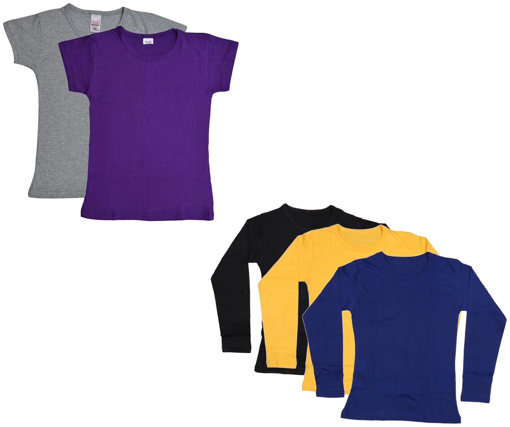 

Indiweaves Girl Cotton Solid T shirt - Multi