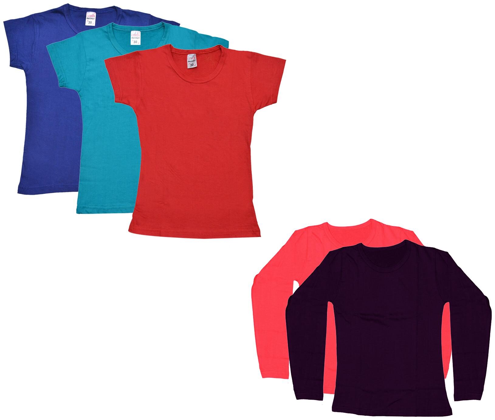 

Indiweaves Girl Cotton Solid T shirt - Multi