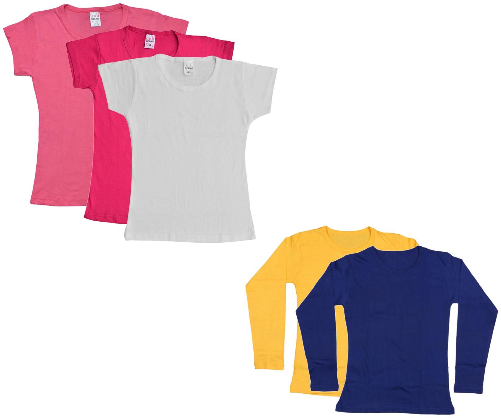 

Indiweaves Girl Cotton Solid T shirt - Multi