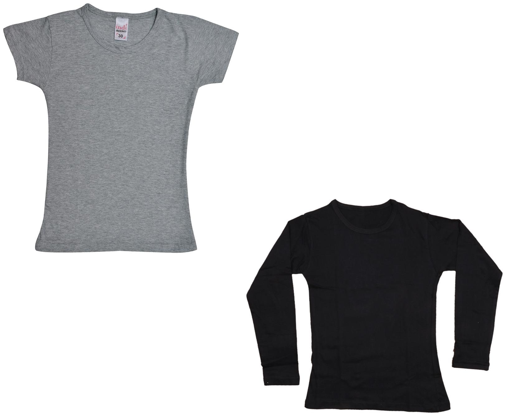 

Indiweaves Girl Cotton Solid T shirt - Multi