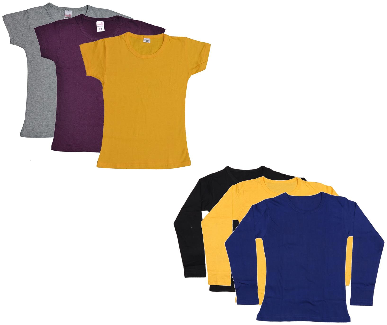 

Indiweaves Girl Cotton Solid T shirt - Multi