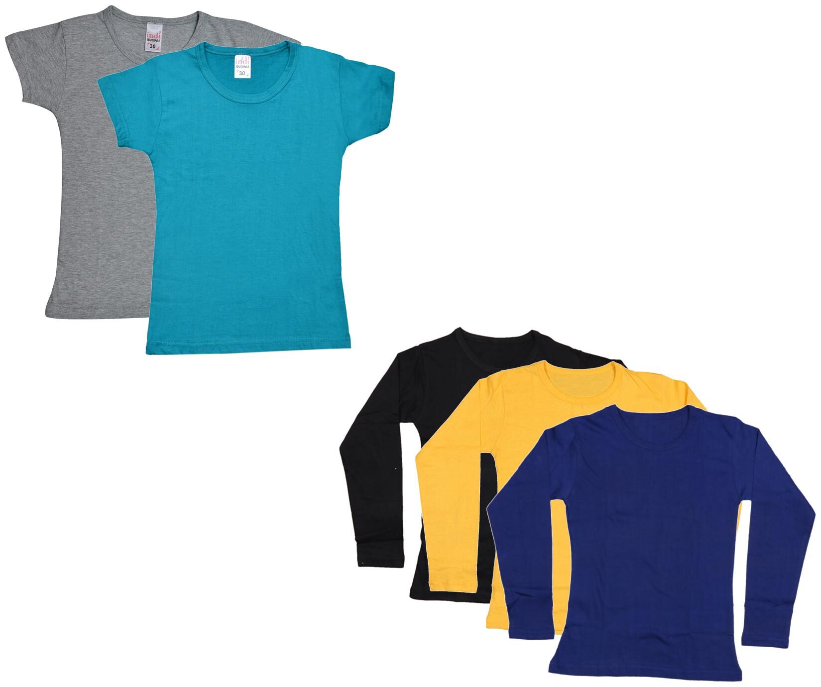 

Indiweaves Girl Cotton Solid T shirt - Multi