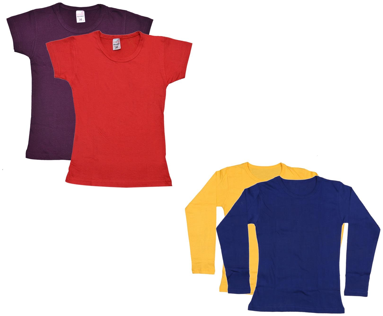

Indiweaves Girl Cotton Solid T shirt - Multi