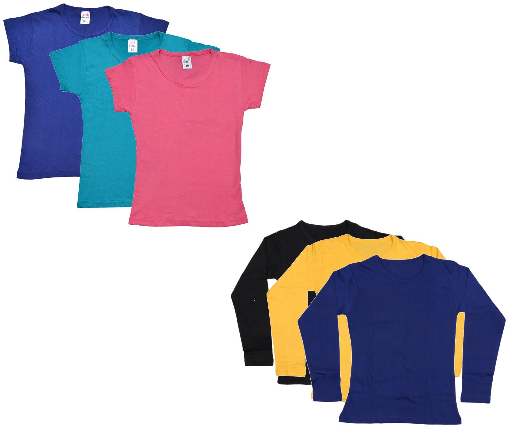 

Indiweaves Girl Cotton Solid T shirt - Multi