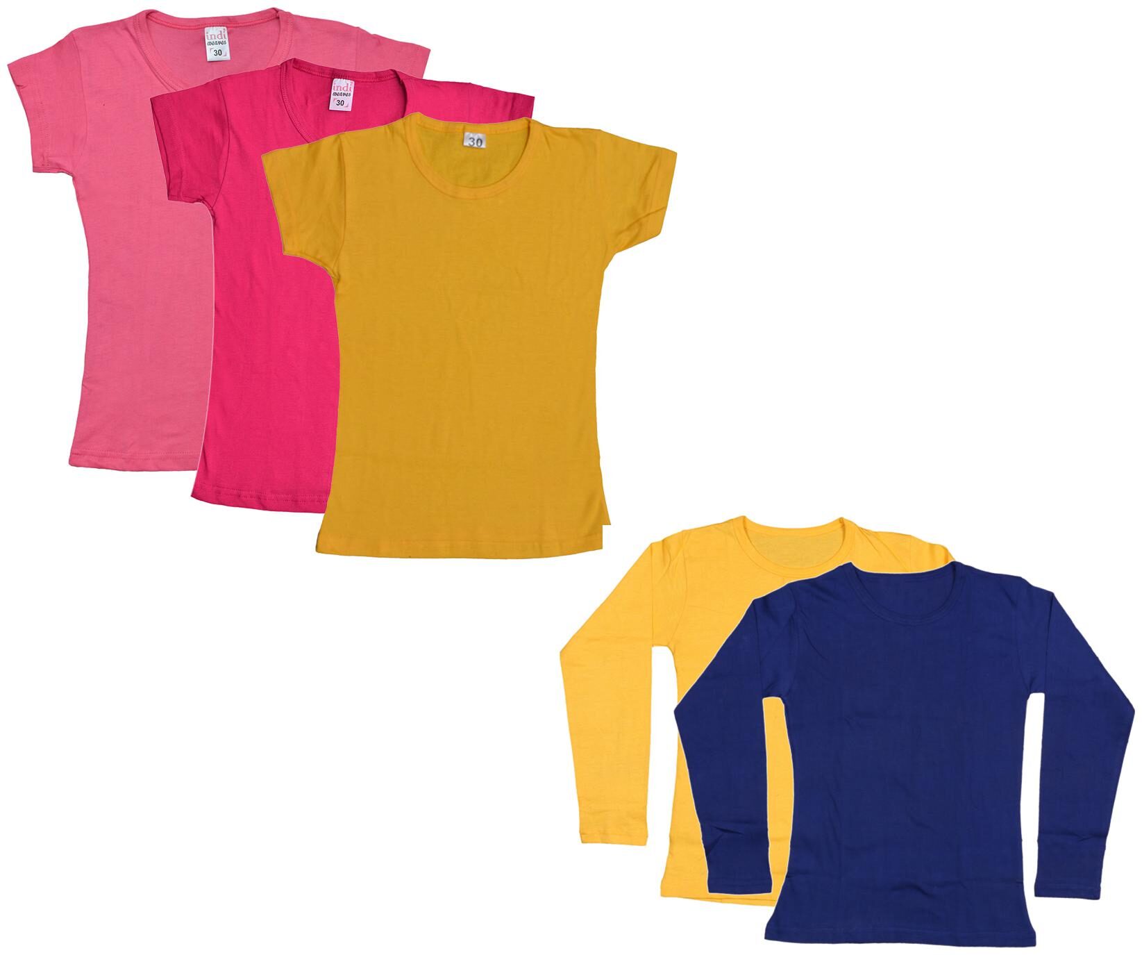 

Indiweaves Girl Cotton Solid T shirt - Multi