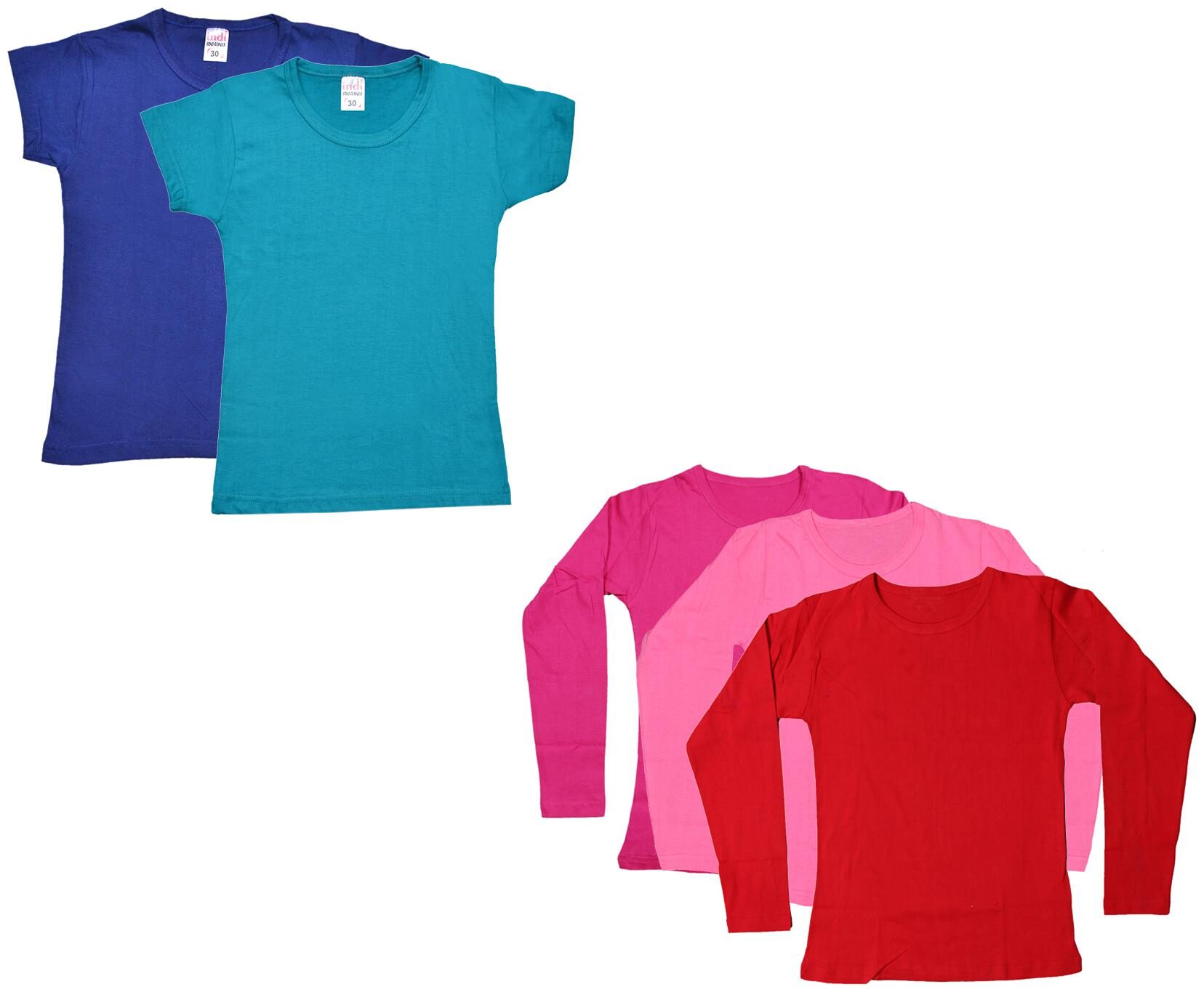 

Indiweaves Girl Cotton Solid T shirt - Multi
