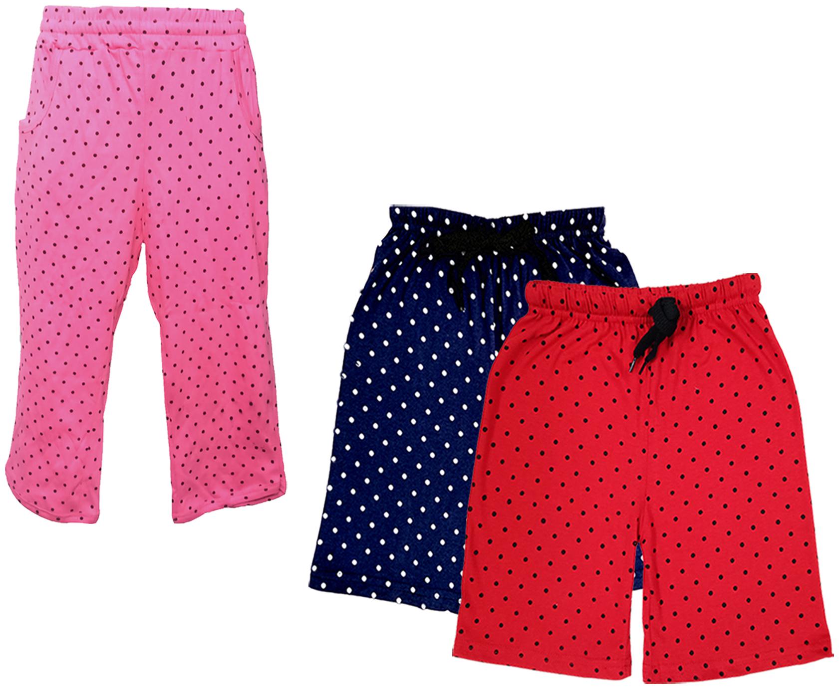 

IndiWeaves Girls Cotton Polka Dots 3 4th Capri and Shorts (Pack of 3) Multi