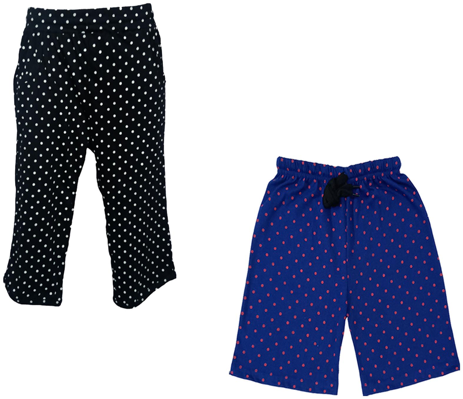 

IndiWeaves Girls Cotton Polka Dots 3 4th Capri and Shorts (Pack of 2) Blue Black