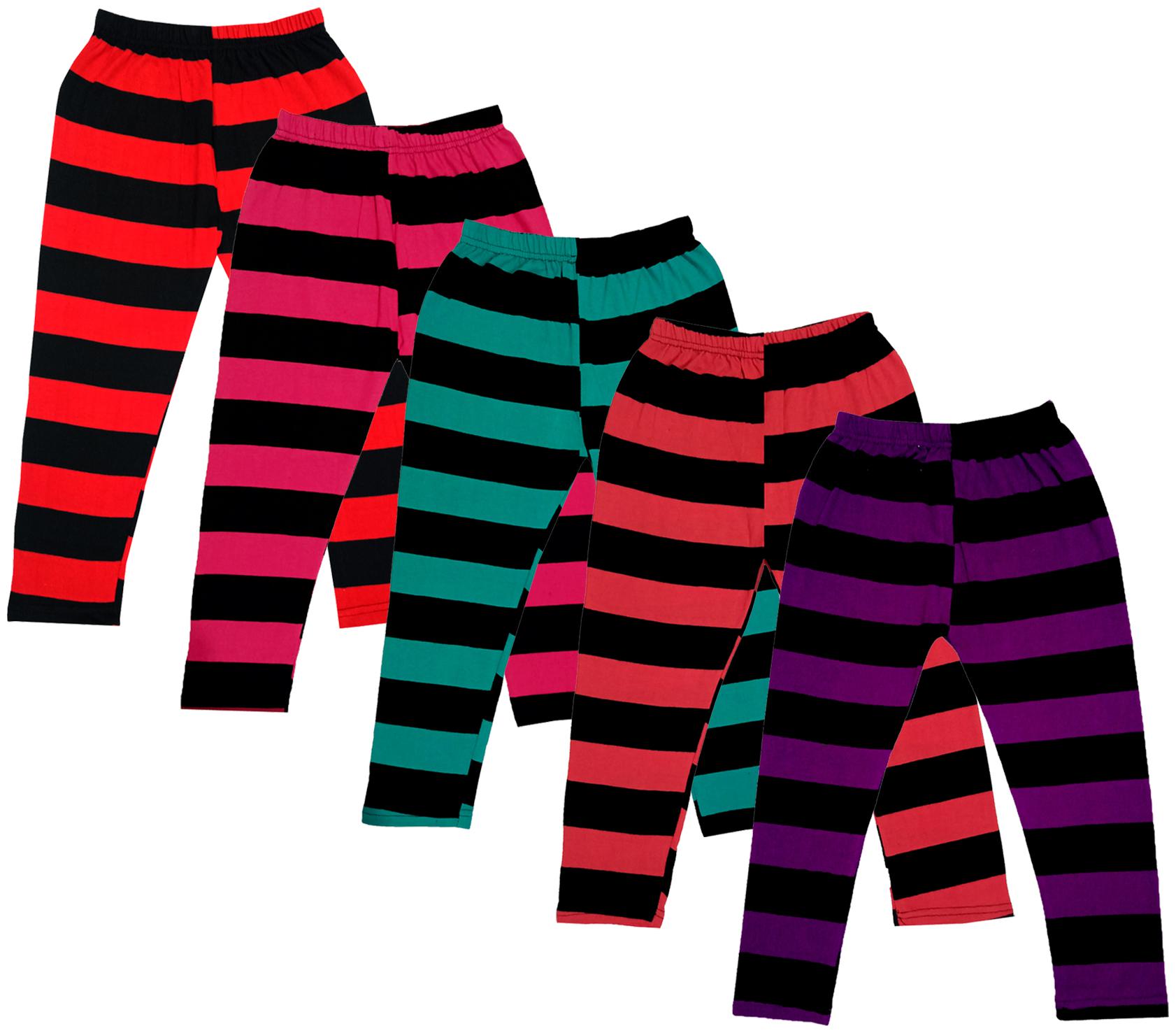 

IndiWeaves Girls Cotton Striped Capri 3 4th Leggings (Pack of 5) Multi