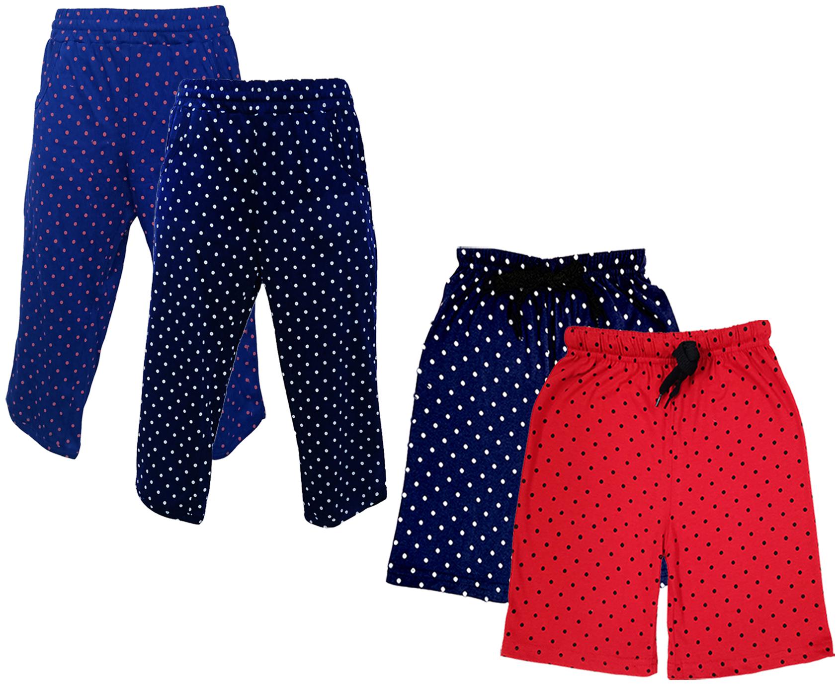 

IndiWeaves Girls Cotton Polka Dots 3 4th Capri and Shorts (Pack of 4) Multi