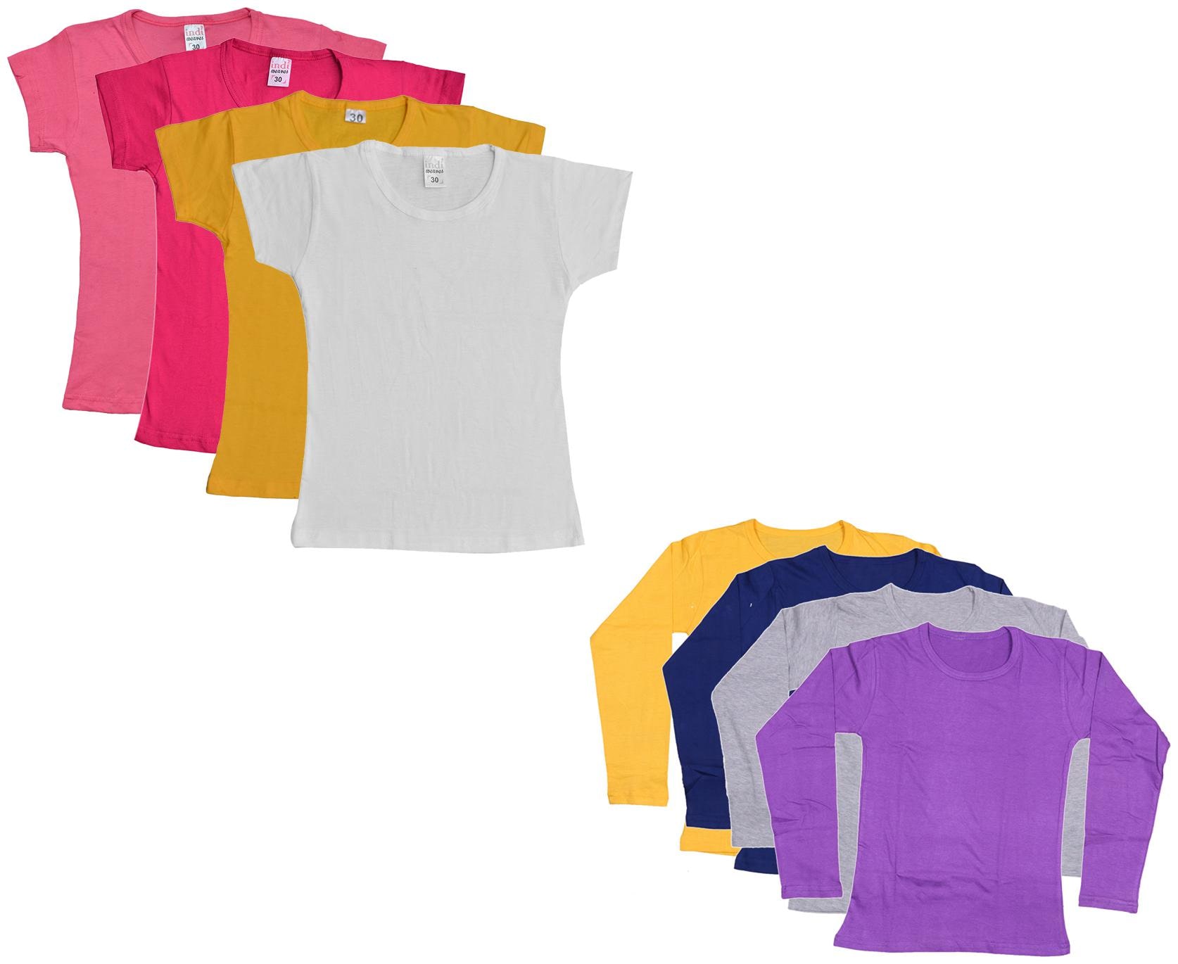 

Indiweaves Girl Cotton Solid T shirt - Multi