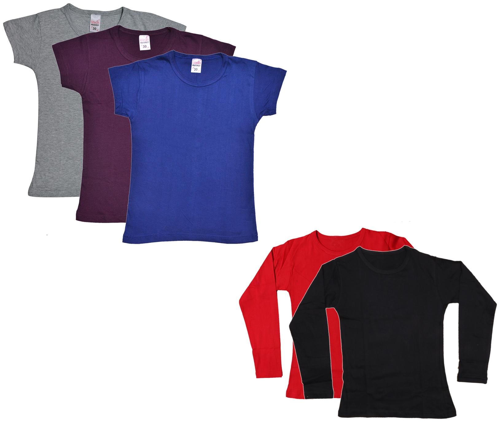 

Indiweaves Girl Cotton Solid T shirt - Multi