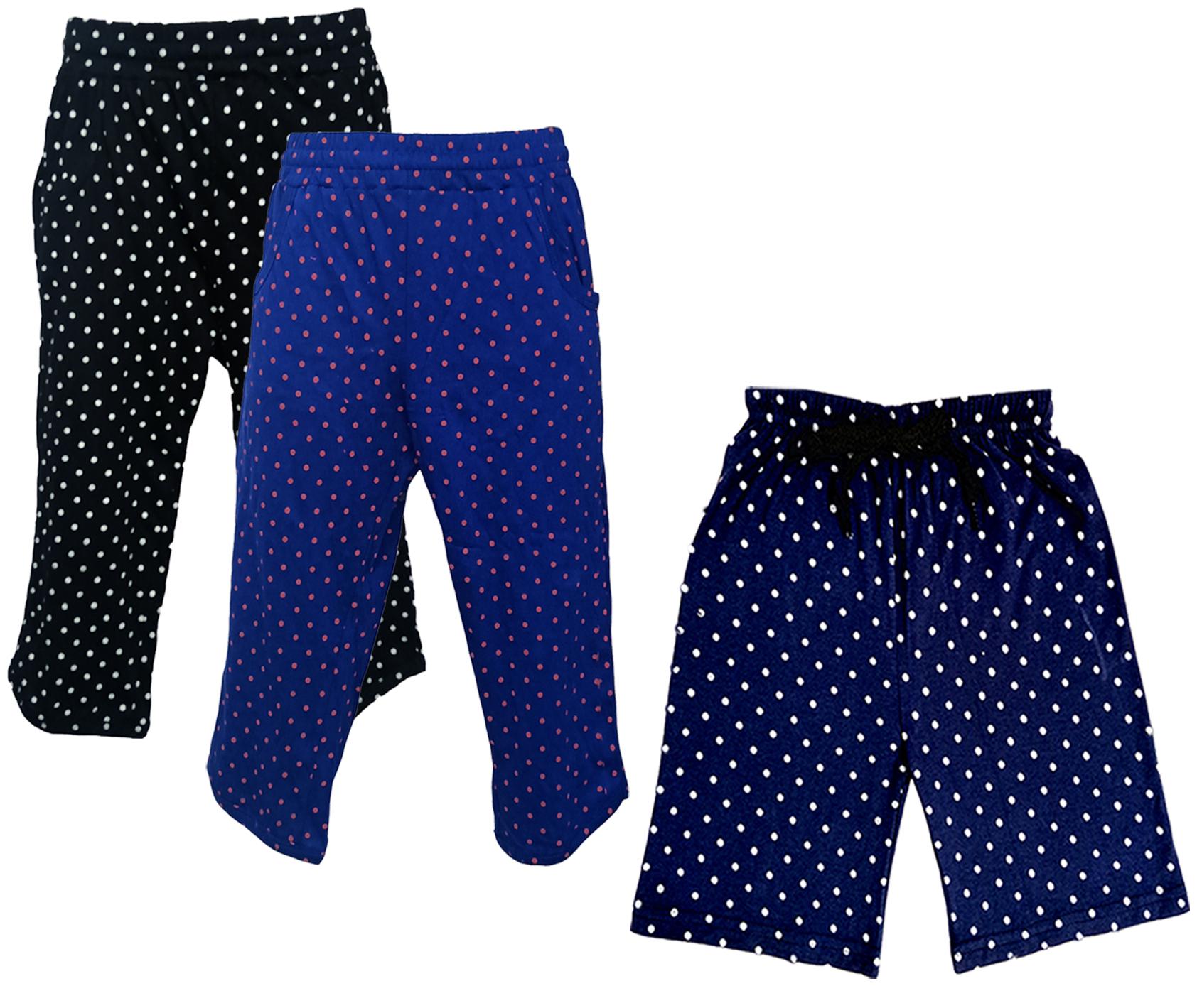 

IndiWeaves Girls Cotton Polka Dots 3 4th Capri and Shorts (Pack of 3) Multi