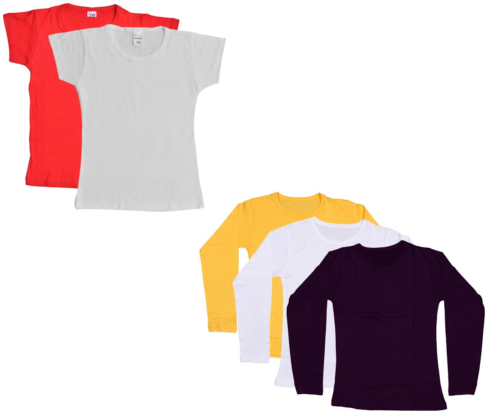 

Indiweaves Girl Cotton Solid T shirt - Multi