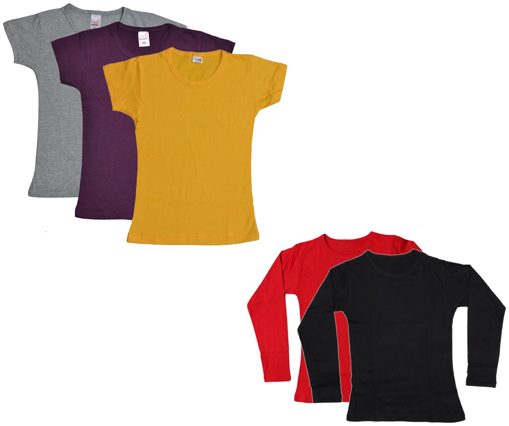 

Indiweaves Girl Cotton Solid T shirt - Multi
