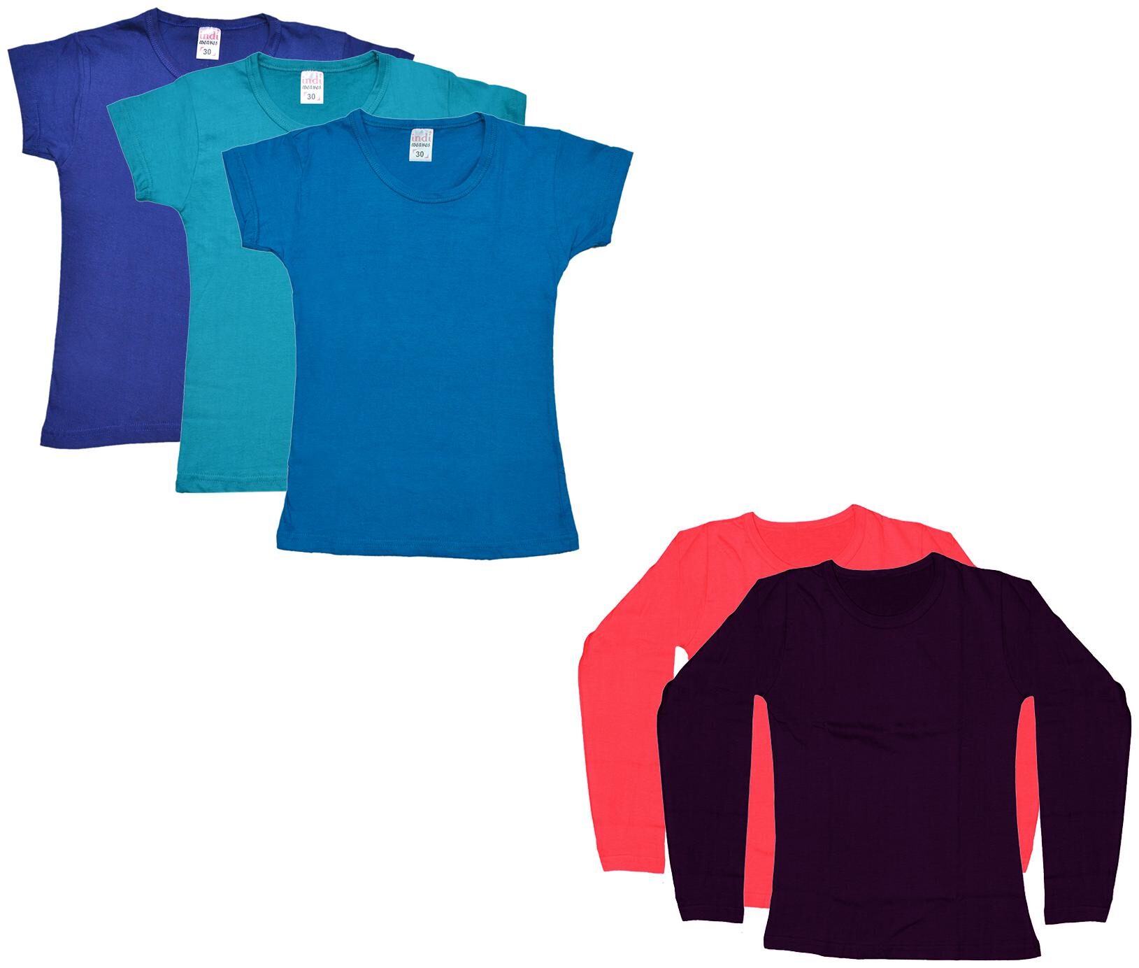 

Indiweaves Girl Cotton Solid T shirt - Multi