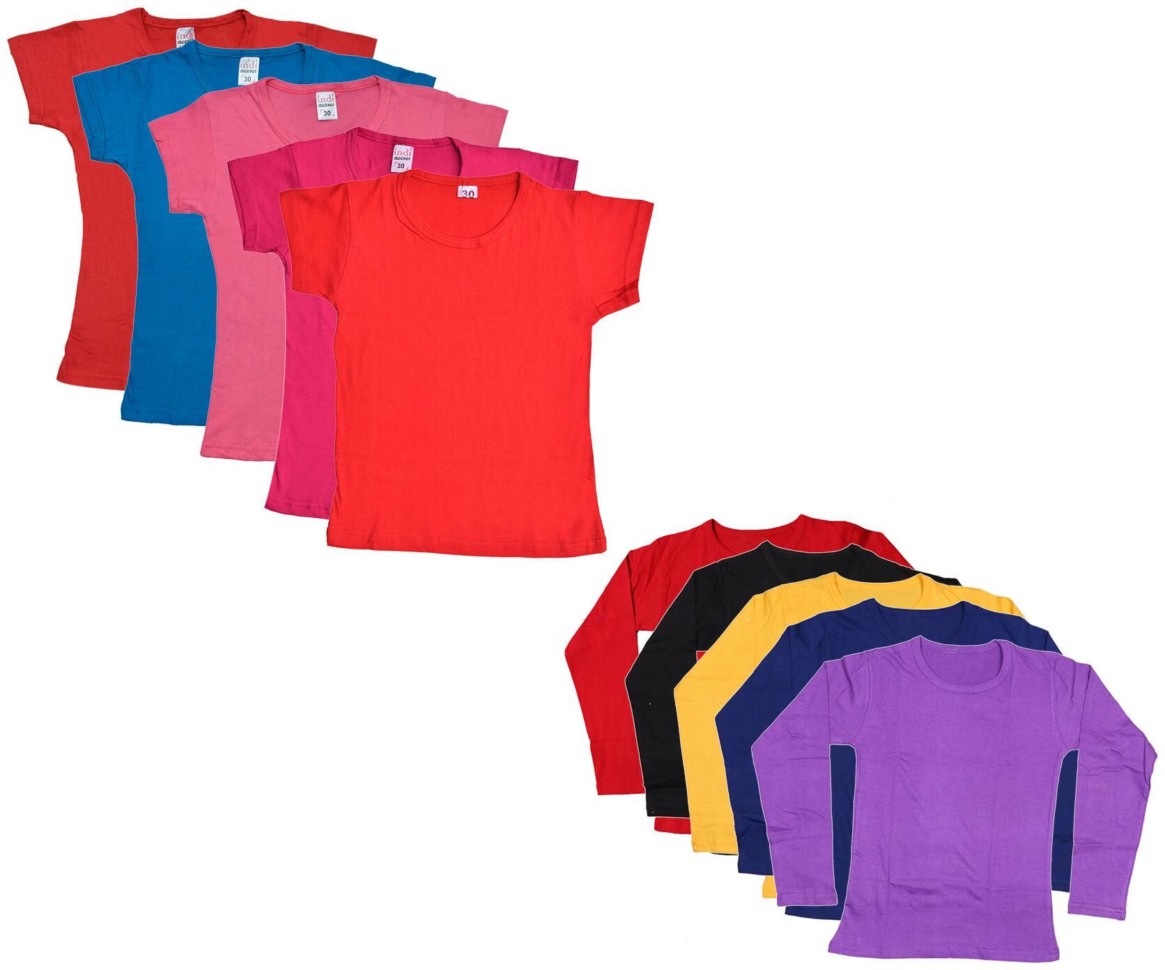 

Indiweaves Girl Cotton Solid T shirt - Multi