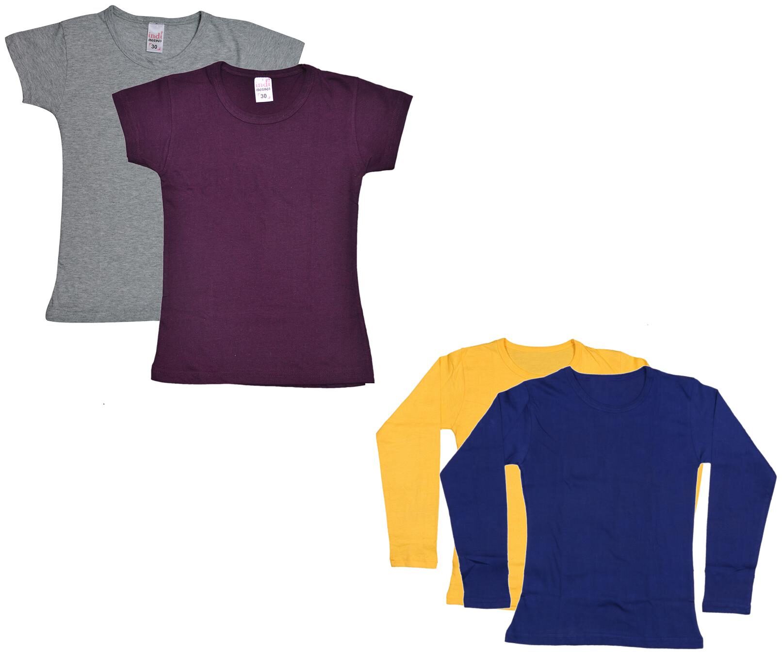 

Indiweaves Girl Cotton Solid T shirt - Multi