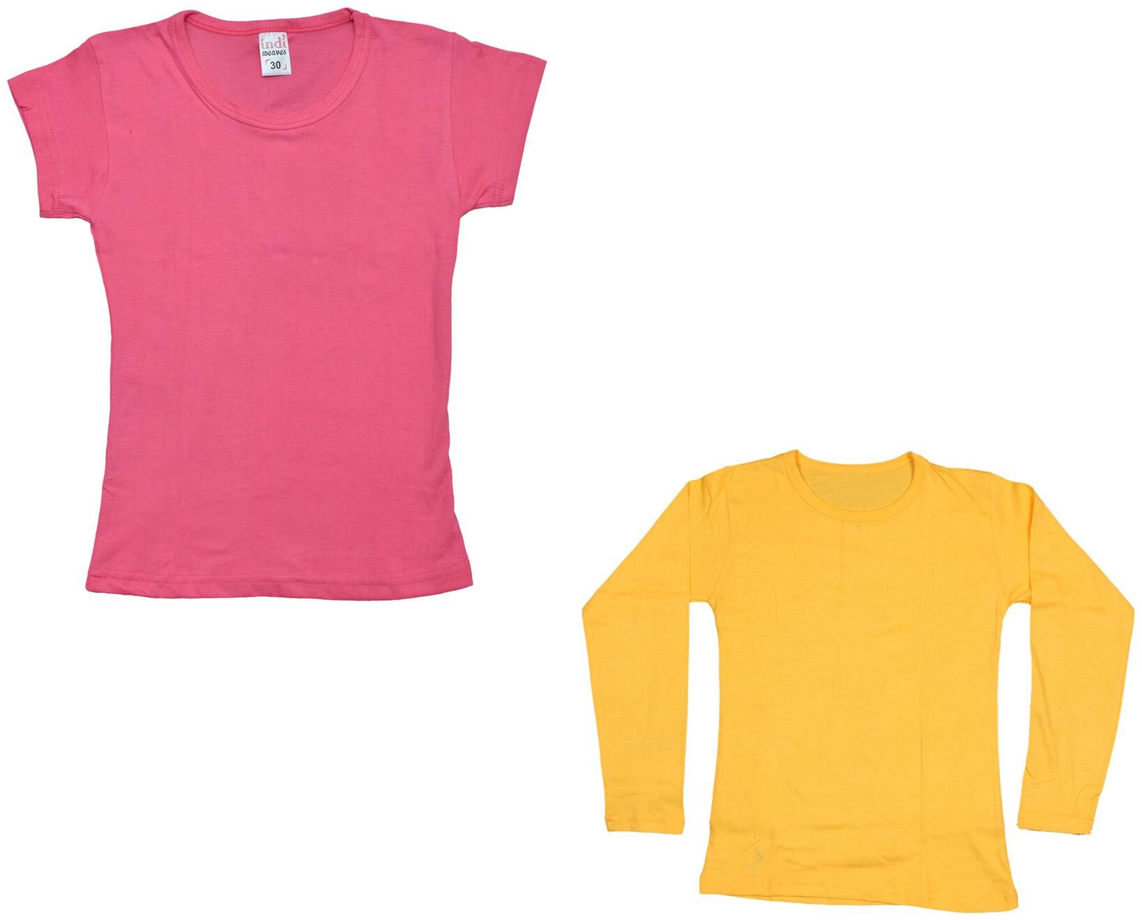

Indiweaves Girl Cotton Solid T shirt - Multi