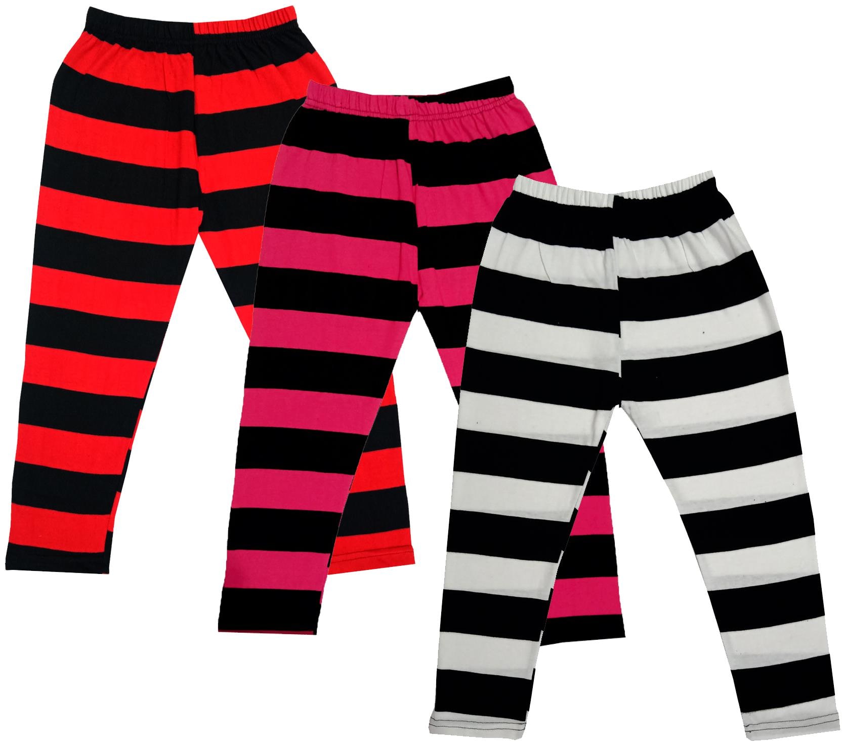 

IndiWeaves Girls Cotton Striped Capri 3 4th Leggings (Pack of 3) Multi