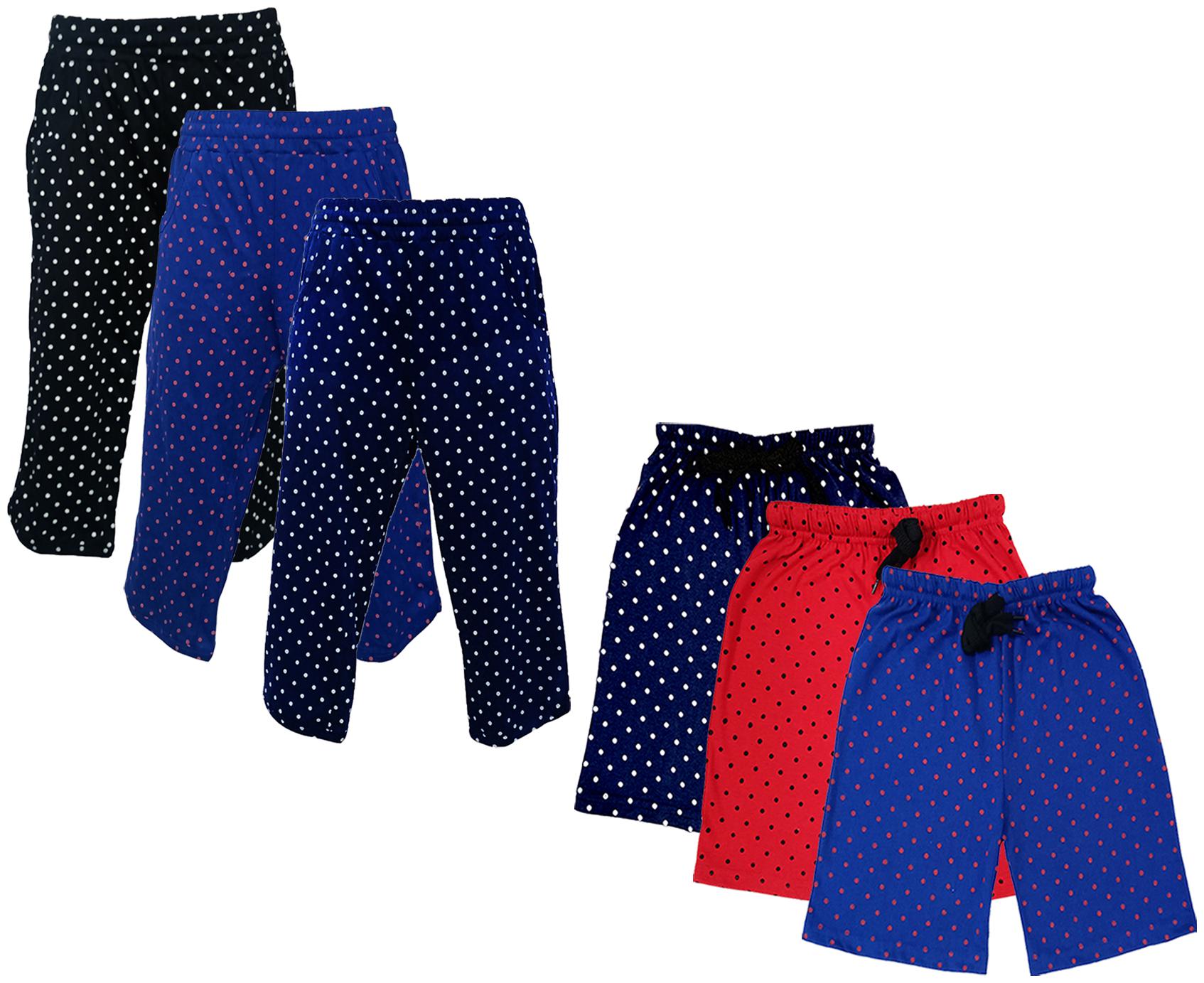 

IndiWeaves Girls Cotton Polka Dots 3 4th Capri and Shorts (Pack of 6) Multi