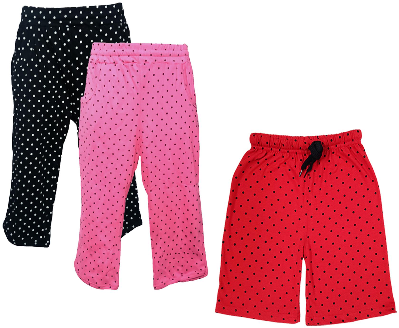 

IndiWeaves Girls Cotton Polka Dots 3 4th Capri and Shorts (Pack of 3) Multi