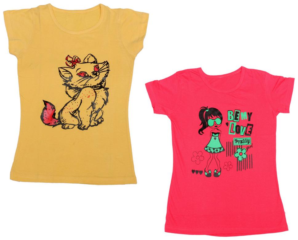 

Indiweaves Girl Cotton Printed T shirt - Yellow