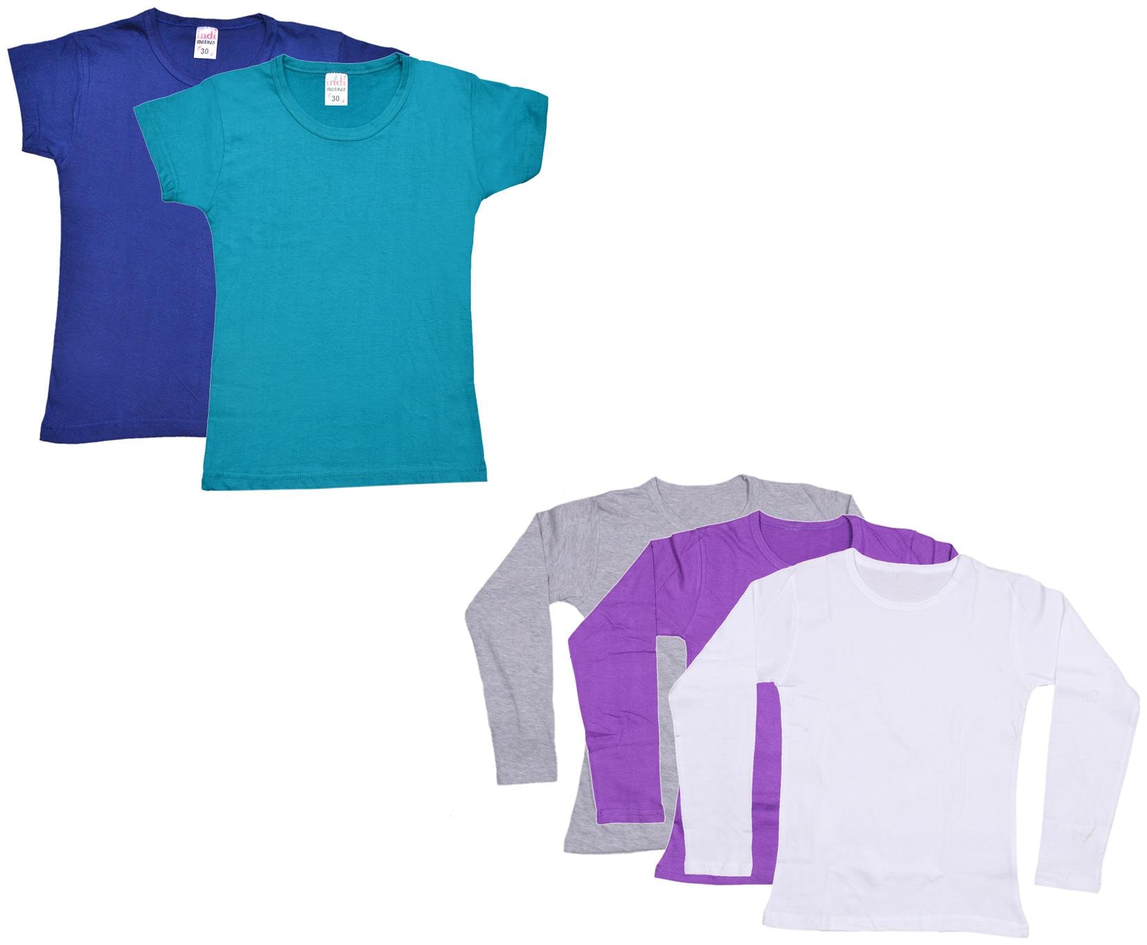 

Indiweaves Girl Cotton Solid T shirt - Multi