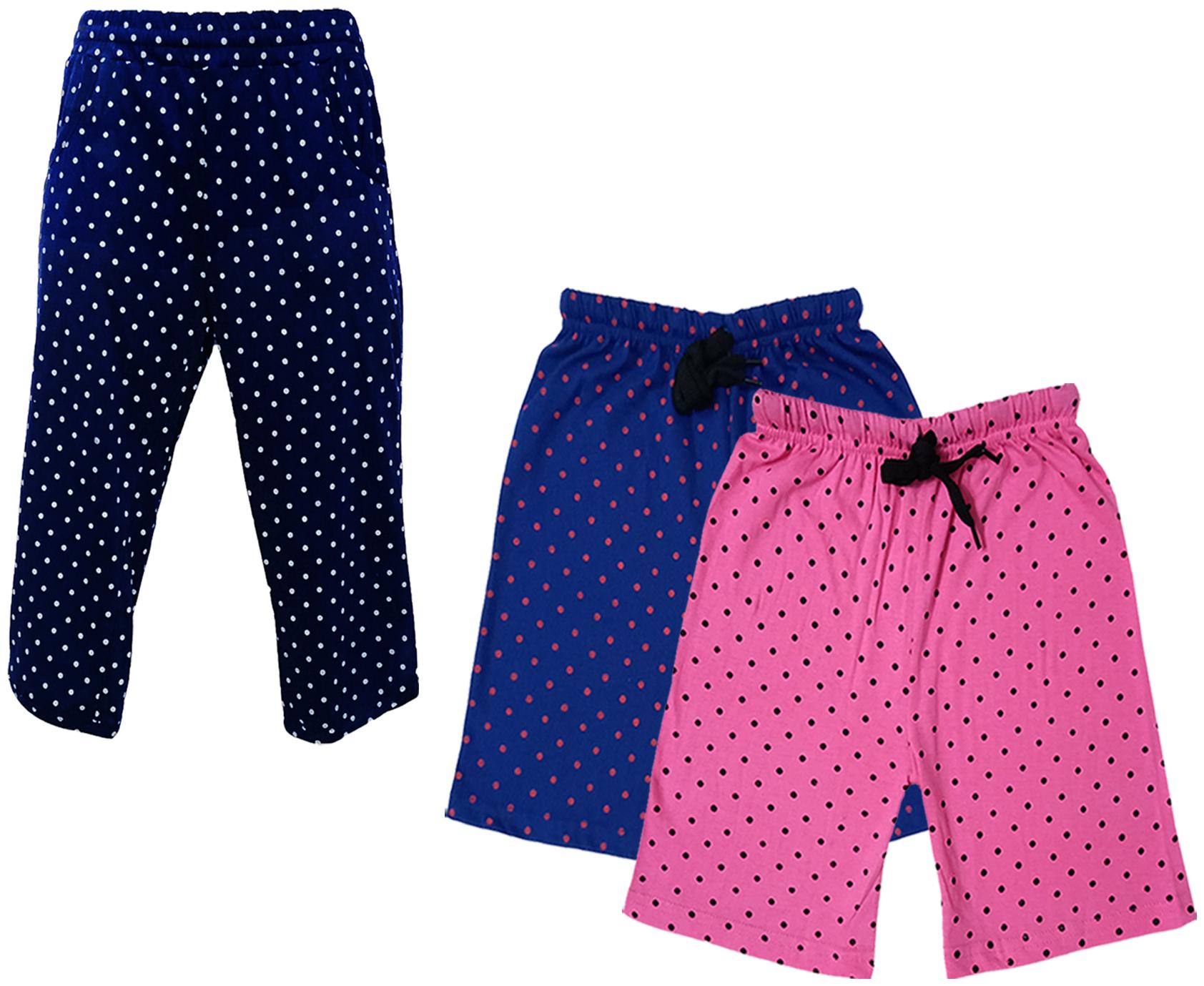 

IndiWeaves Girls Cotton Polka Dots 3 4th Capri and Shorts (Pack of 3) Multi