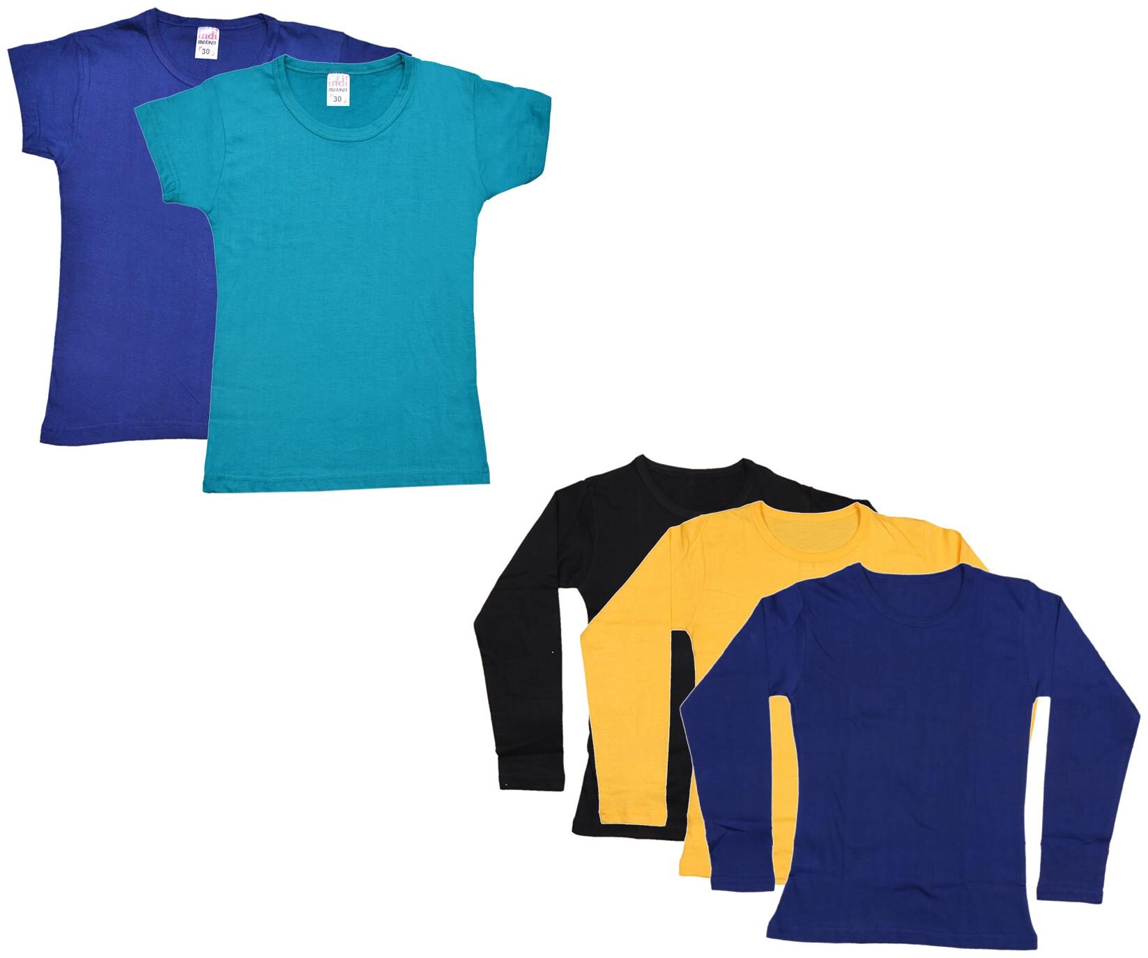 

Indiweaves Girl Cotton Solid T shirt - Multi
