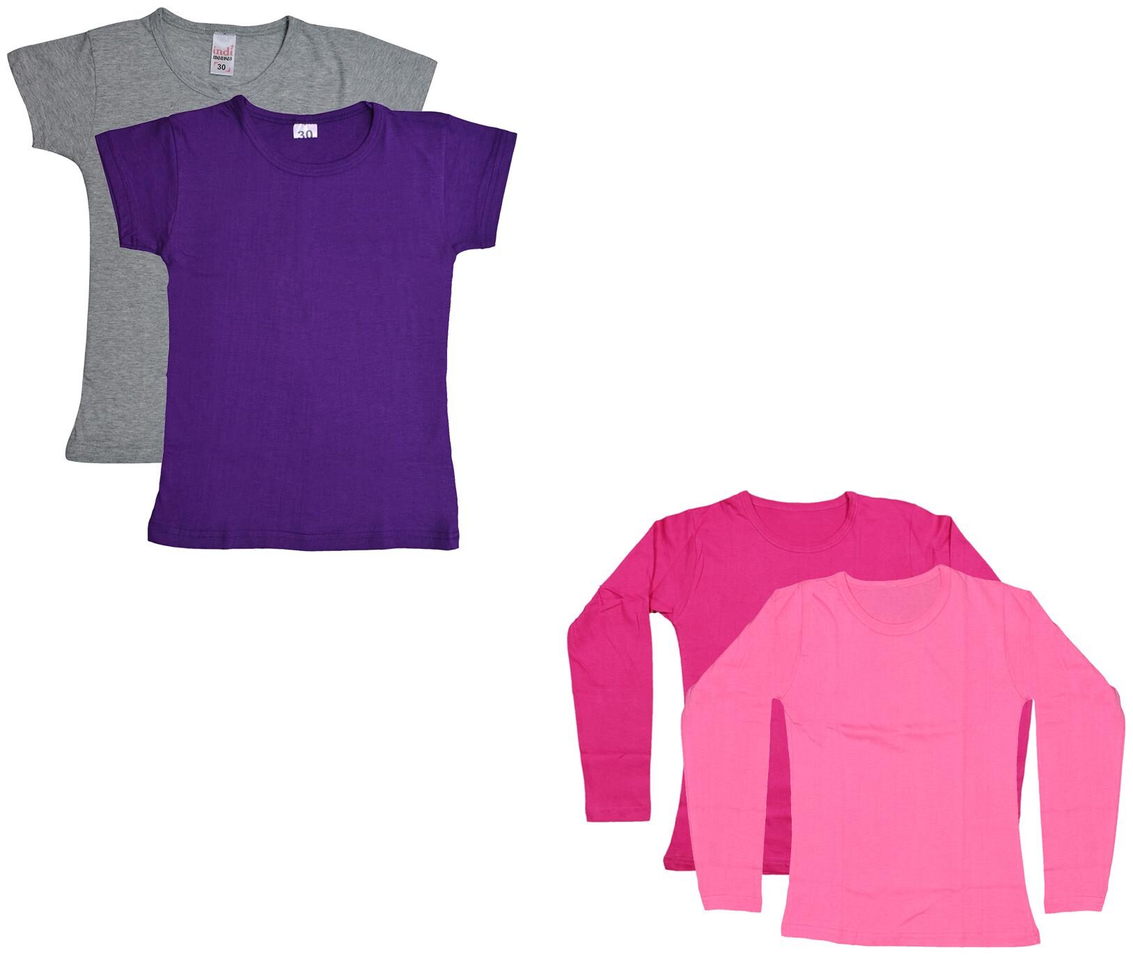 

Indiweaves Girl Cotton Solid T shirt - Multi