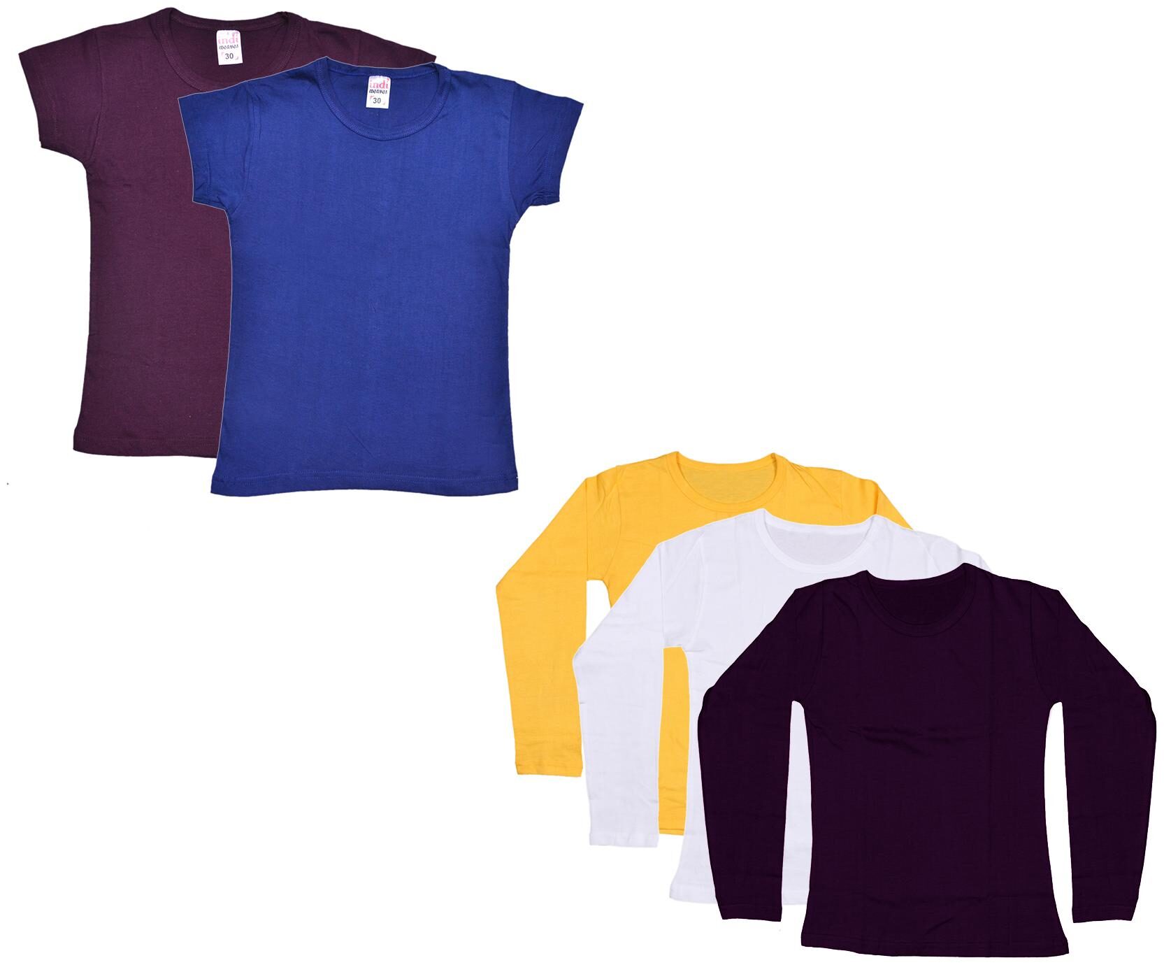 

Indiweaves Girl Cotton Solid T shirt - Multi