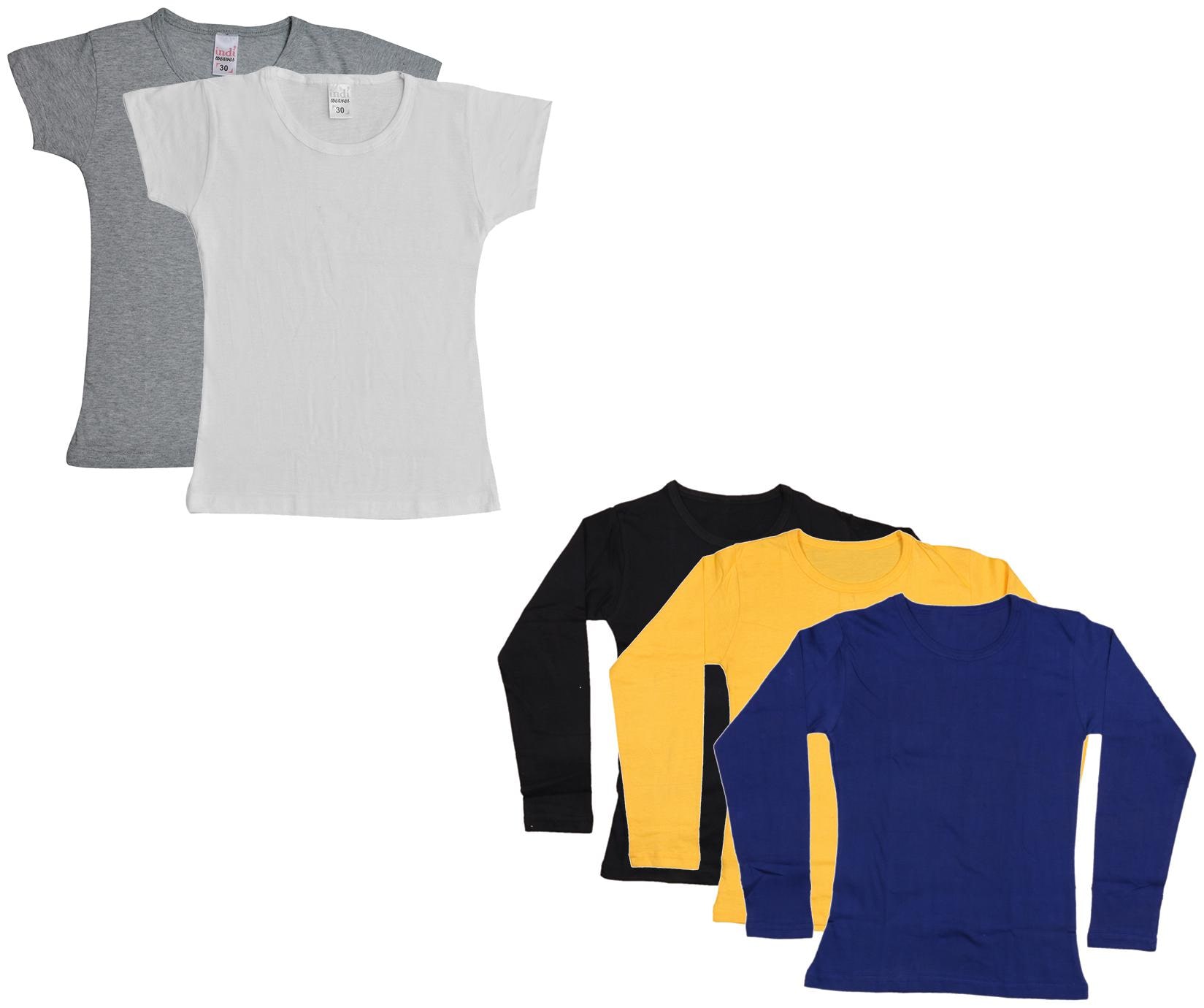 

Indiweaves Girl Cotton Solid T shirt - Multi