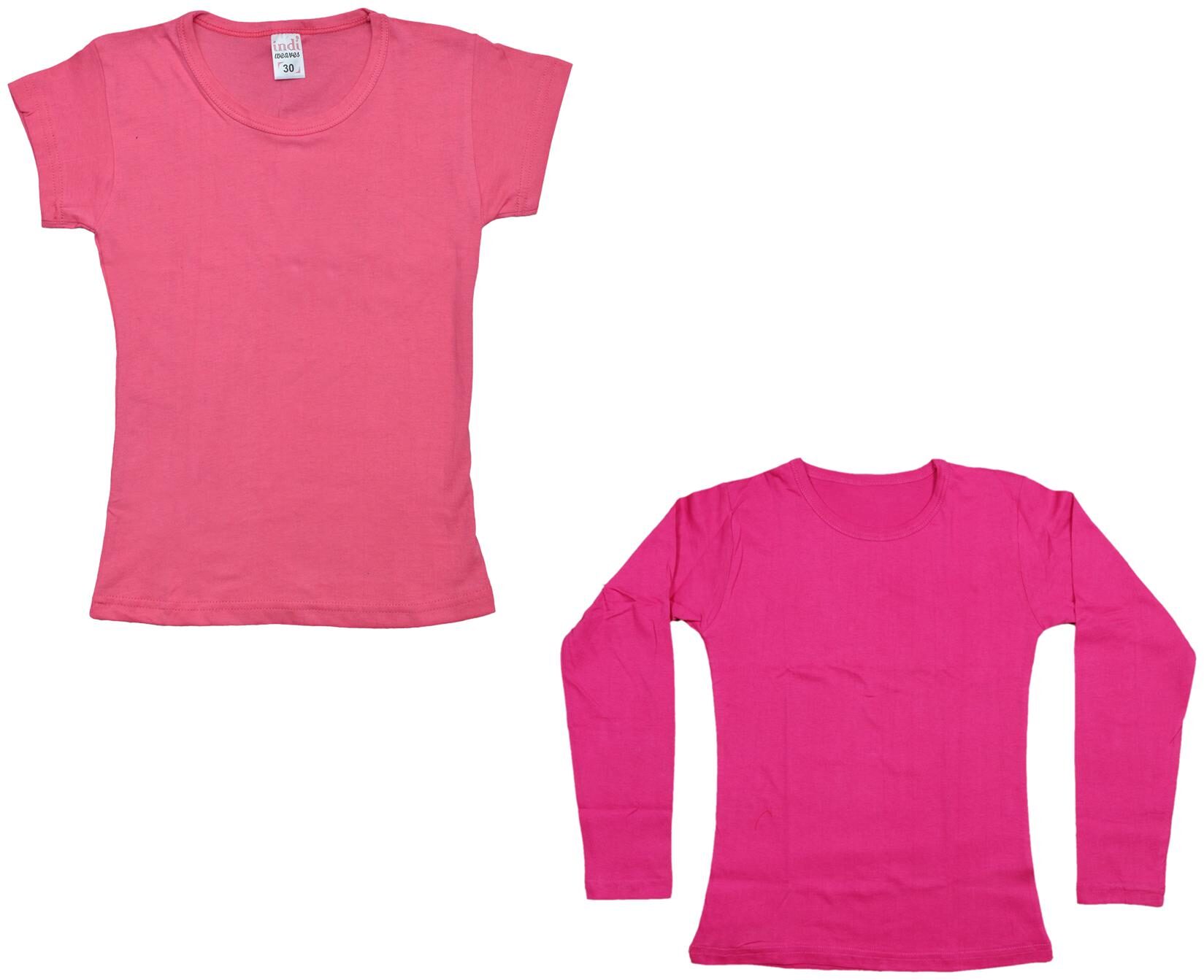 

Indiweaves Girl Cotton Solid T shirt - Pink
