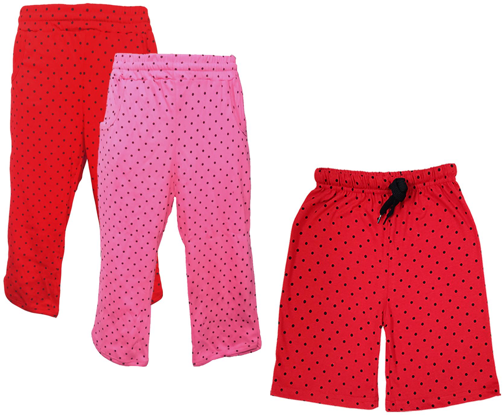 

IndiWeaves Girls Cotton Polka Dots 3 4th Capri and Shorts (Pack of 3) Multi