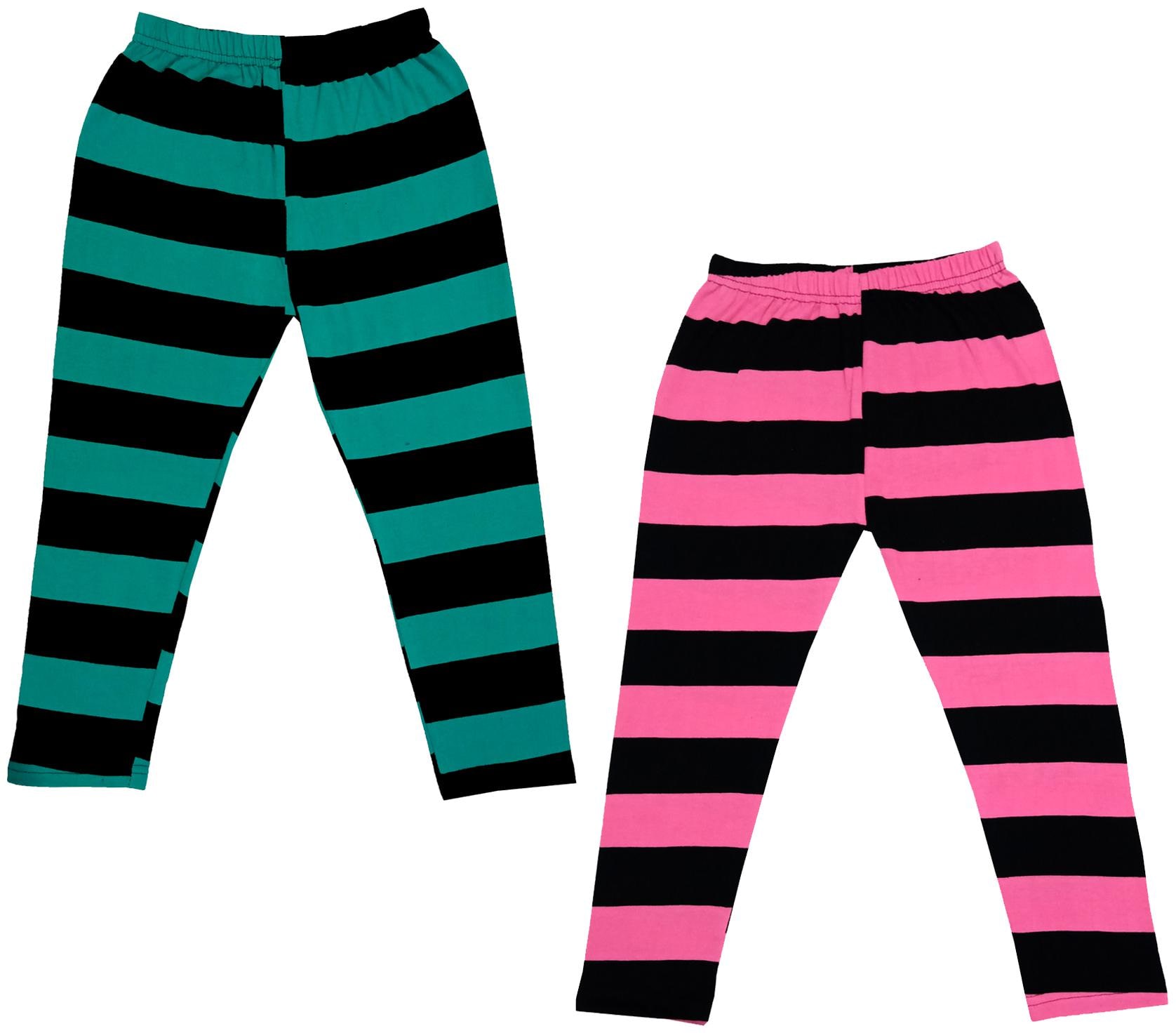 

IndiWeaves Girls Cotton Striped Capri 3 4th Leggings (Pack of 2) Multi