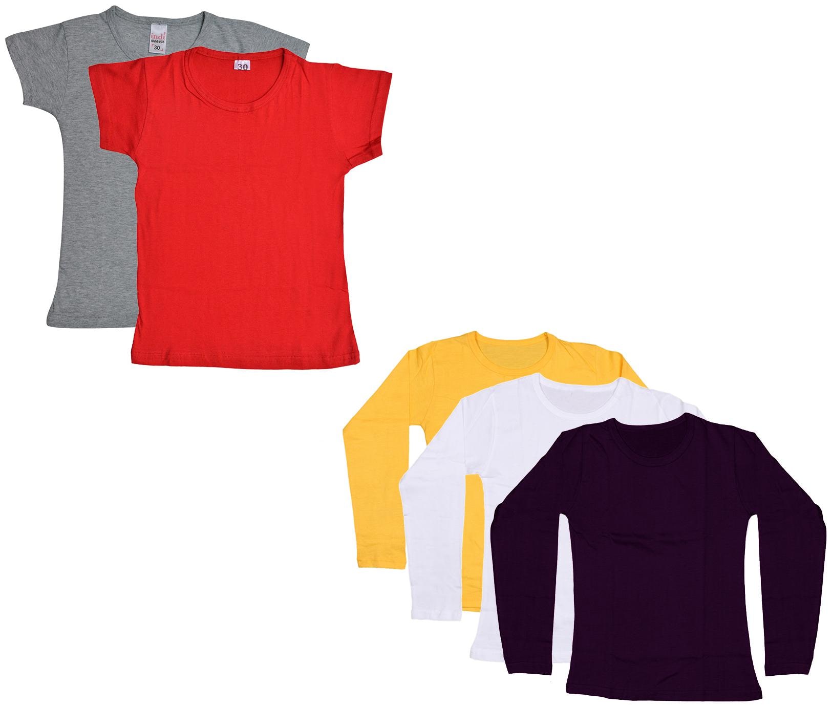 

Indiweaves Girl Cotton Solid T shirt - Multi