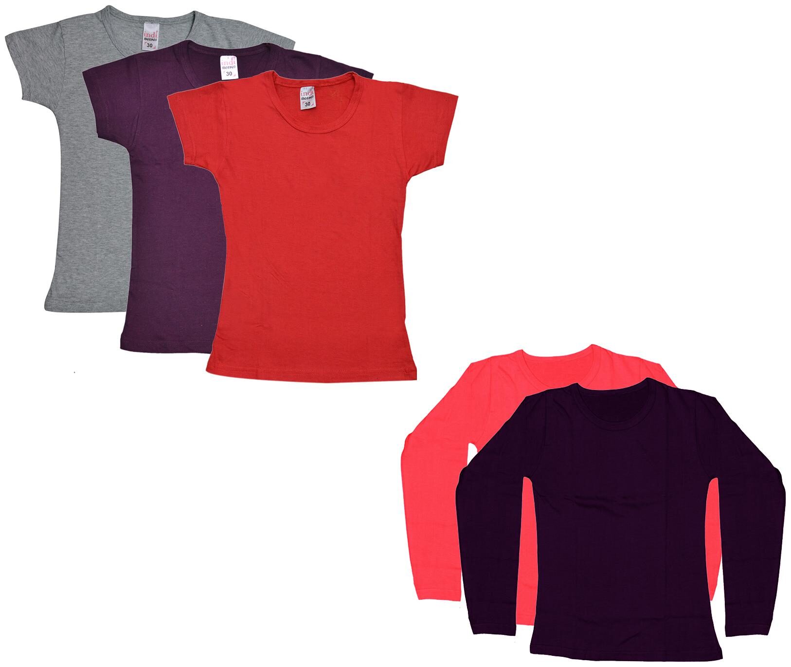 

Indiweaves Girl Cotton Solid T shirt - Multi