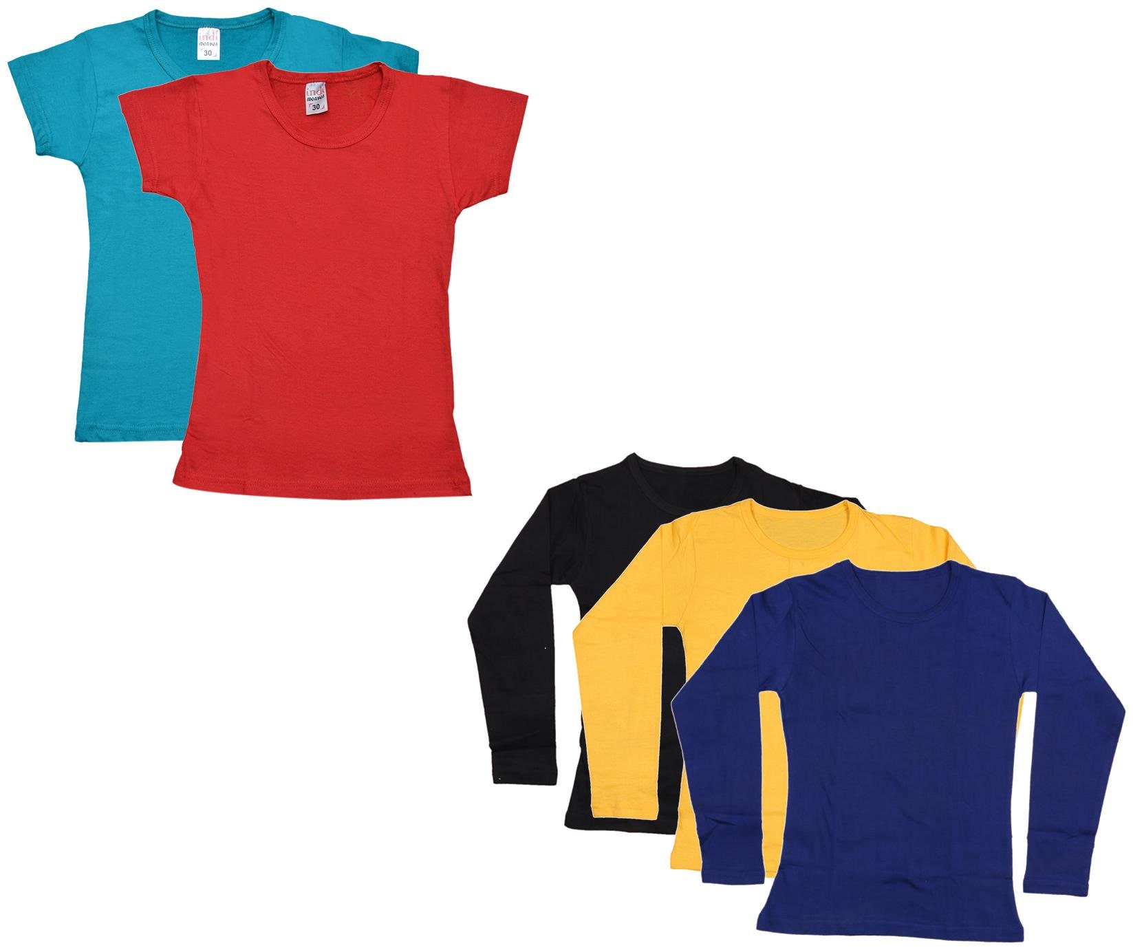

Indiweaves Girl Cotton Solid T shirt - Multi