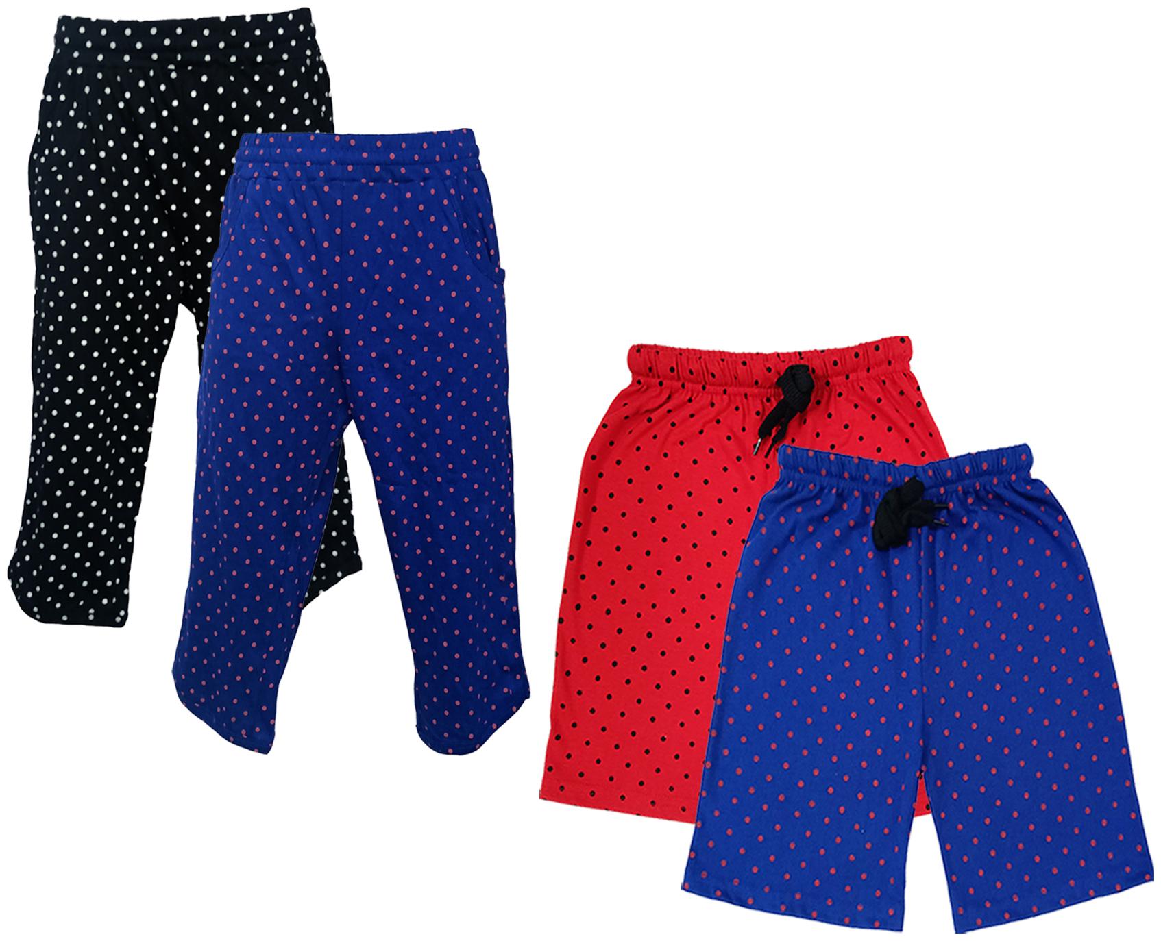 

IndiWeaves Girls Cotton Polka Dots 3 4th Capri and Shorts (Pack of 4) Multi