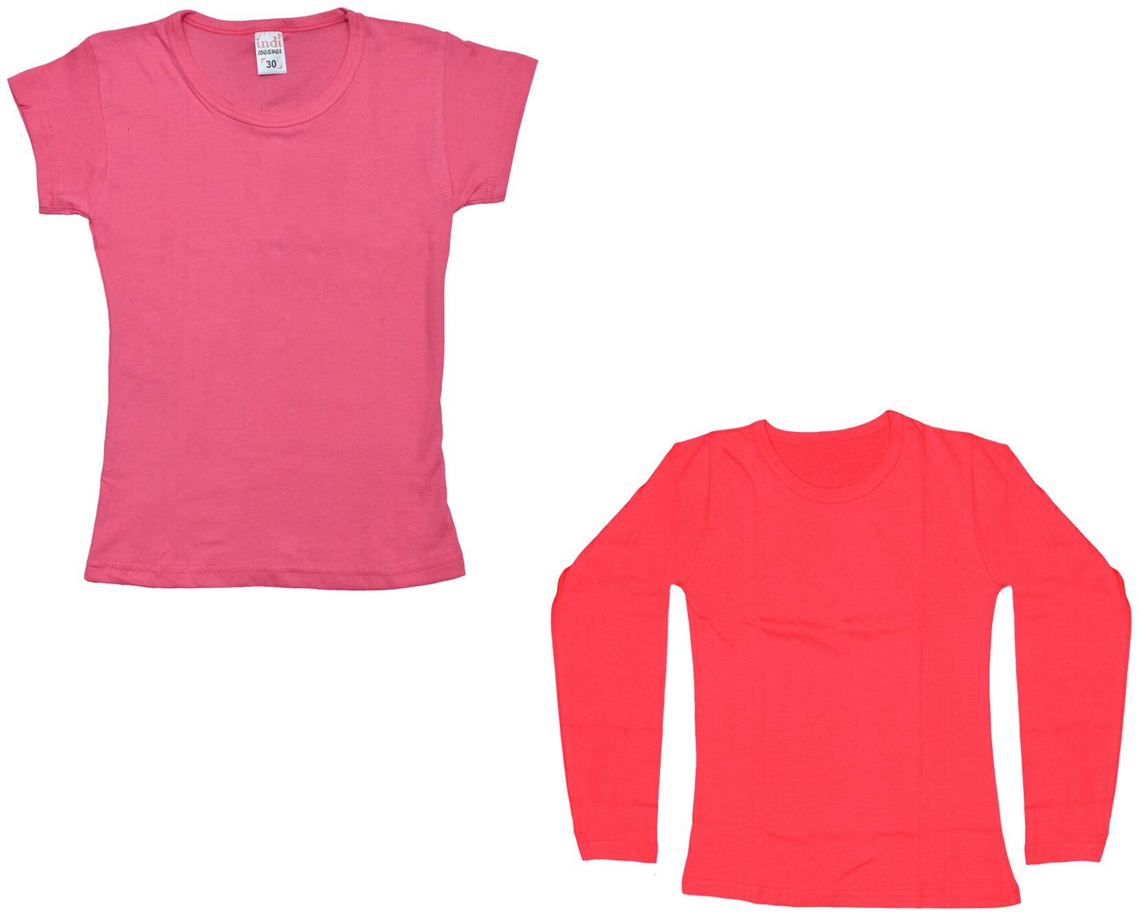 

Indiweaves Girl Cotton Solid T shirt - Red