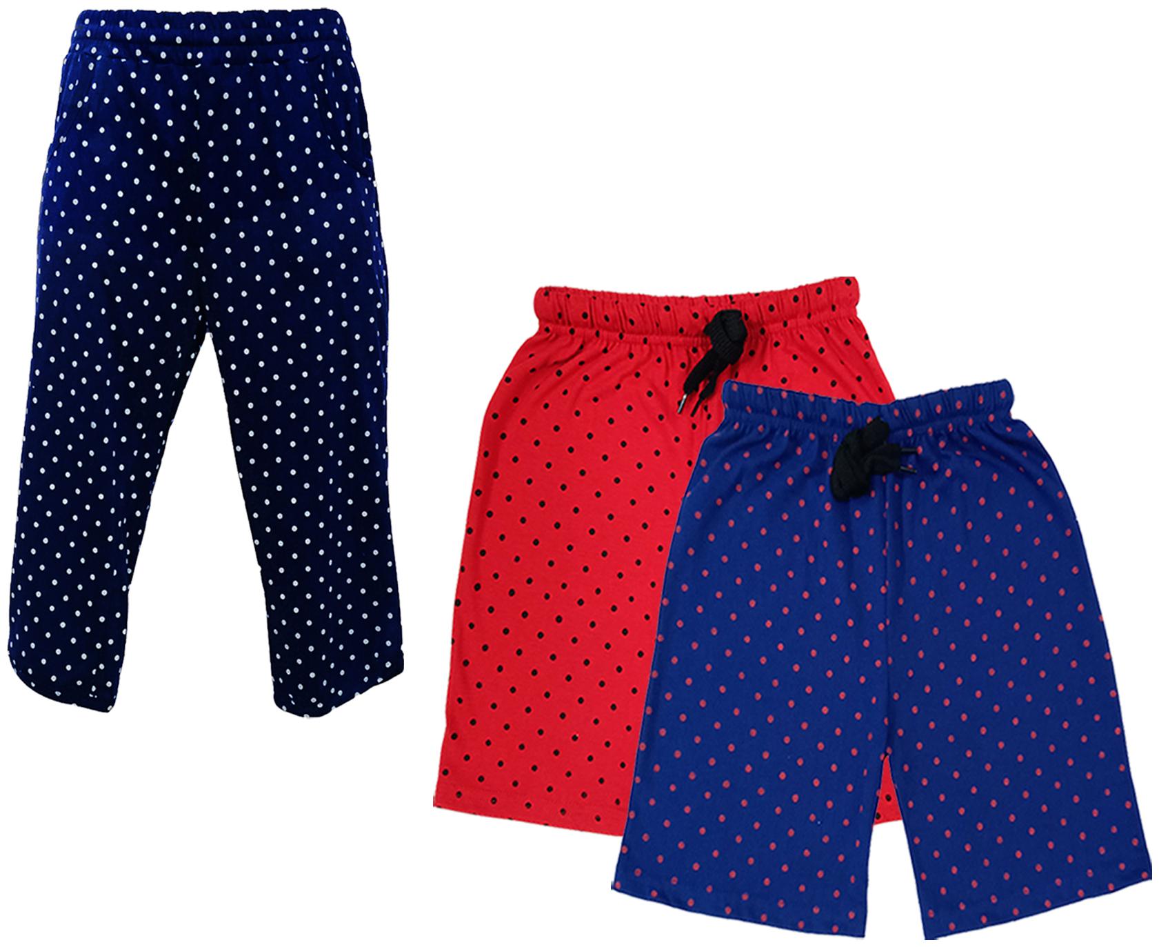 

IndiWeaves Girls Cotton Polka Dots 3 4th Capri and Shorts (Pack of 3) Multi