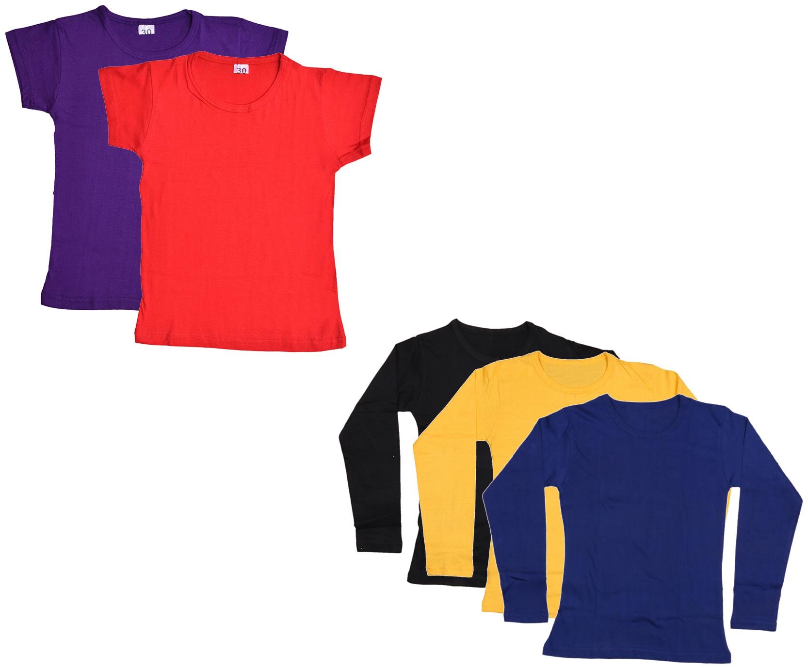 

Indiweaves Girl Cotton Solid T shirt - Multi