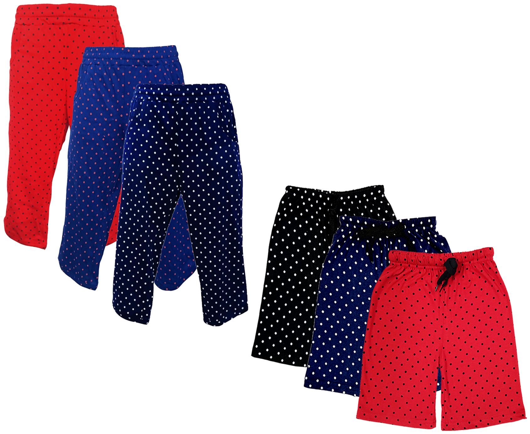 

IndiWeaves Girls Cotton Polka Dots 3 4th Capri and Shorts (Pack of 6) Multi
